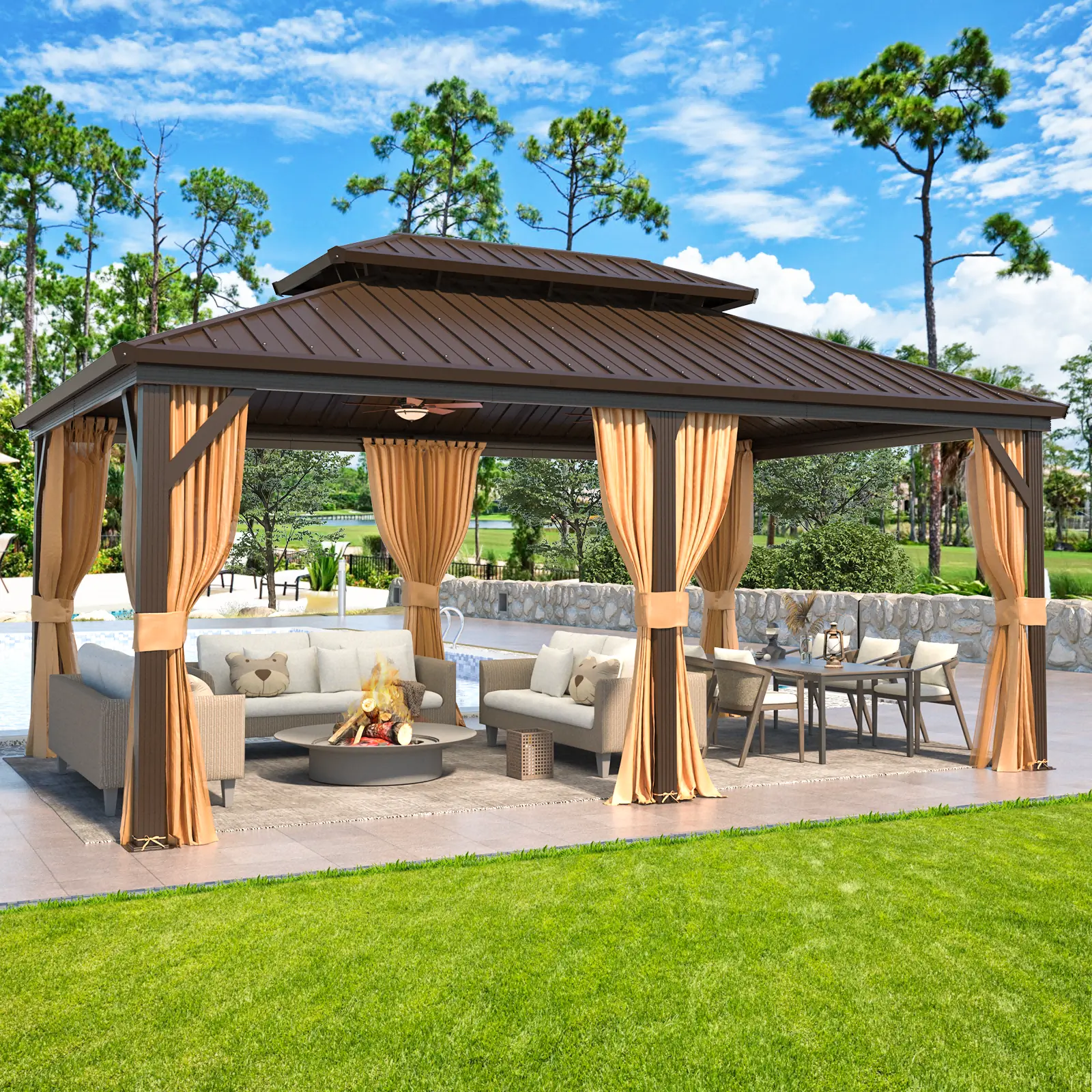 Hommow 12' X 18' Hardtop Gazebo Aluminum Frame Gazebo with Galvanized Steel Double Roof