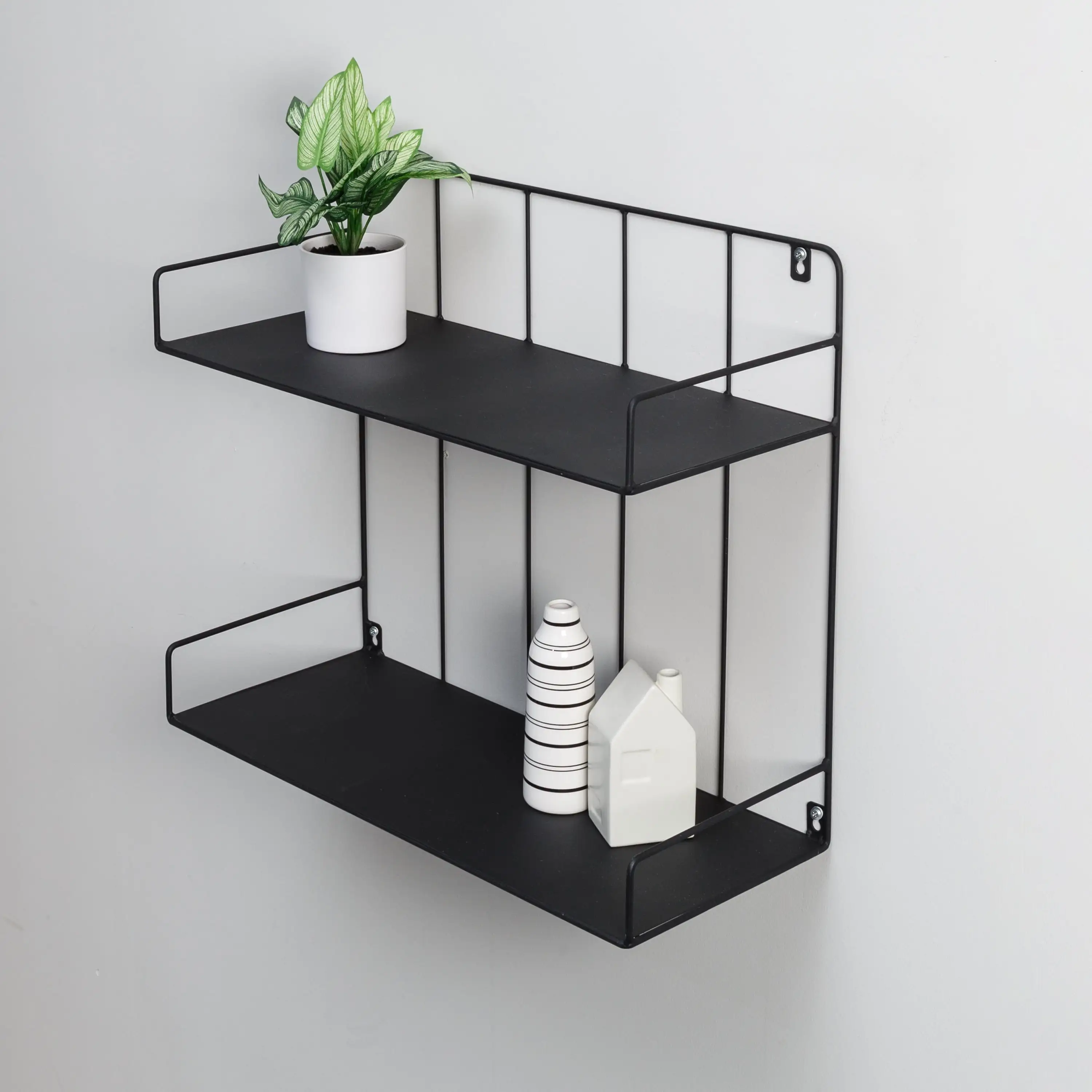 Honey-Can-Do 2-Shelf Steel Wall Storage Shelf. Black. Holds up to 30 lb per Shelf