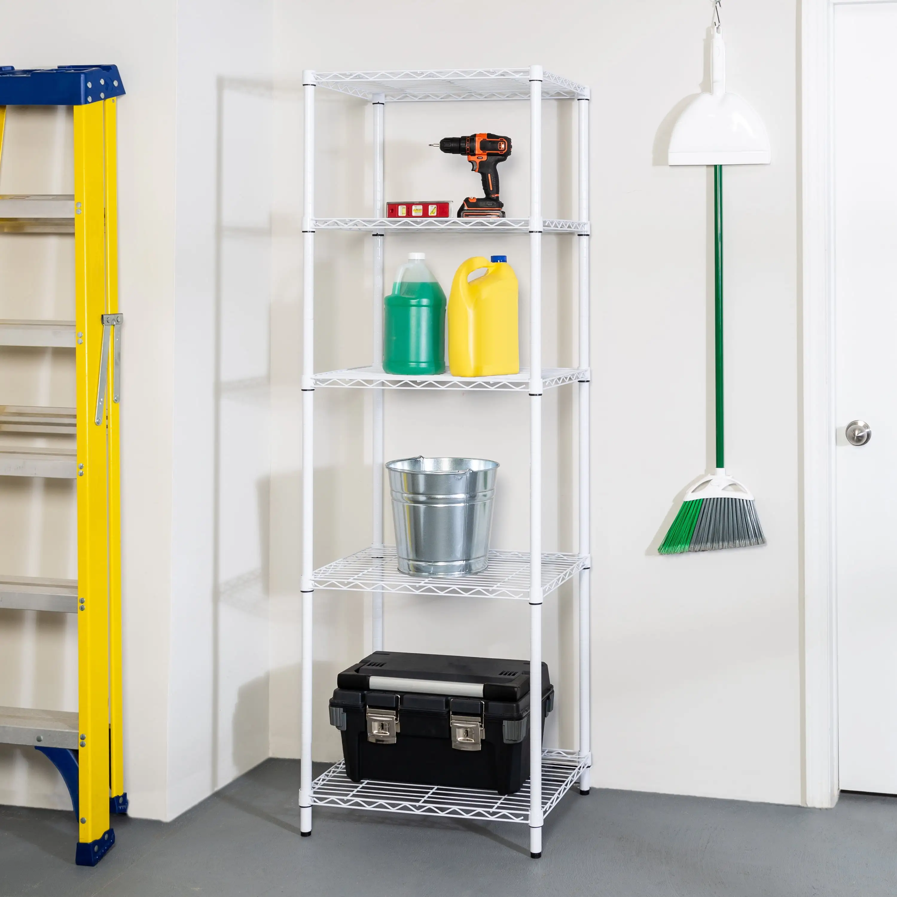 Honey-Can-Do 5-Shelf Steel Heavy Duty Adjustable Storage Shelves. White. Holds up to 250 lb per Shelf