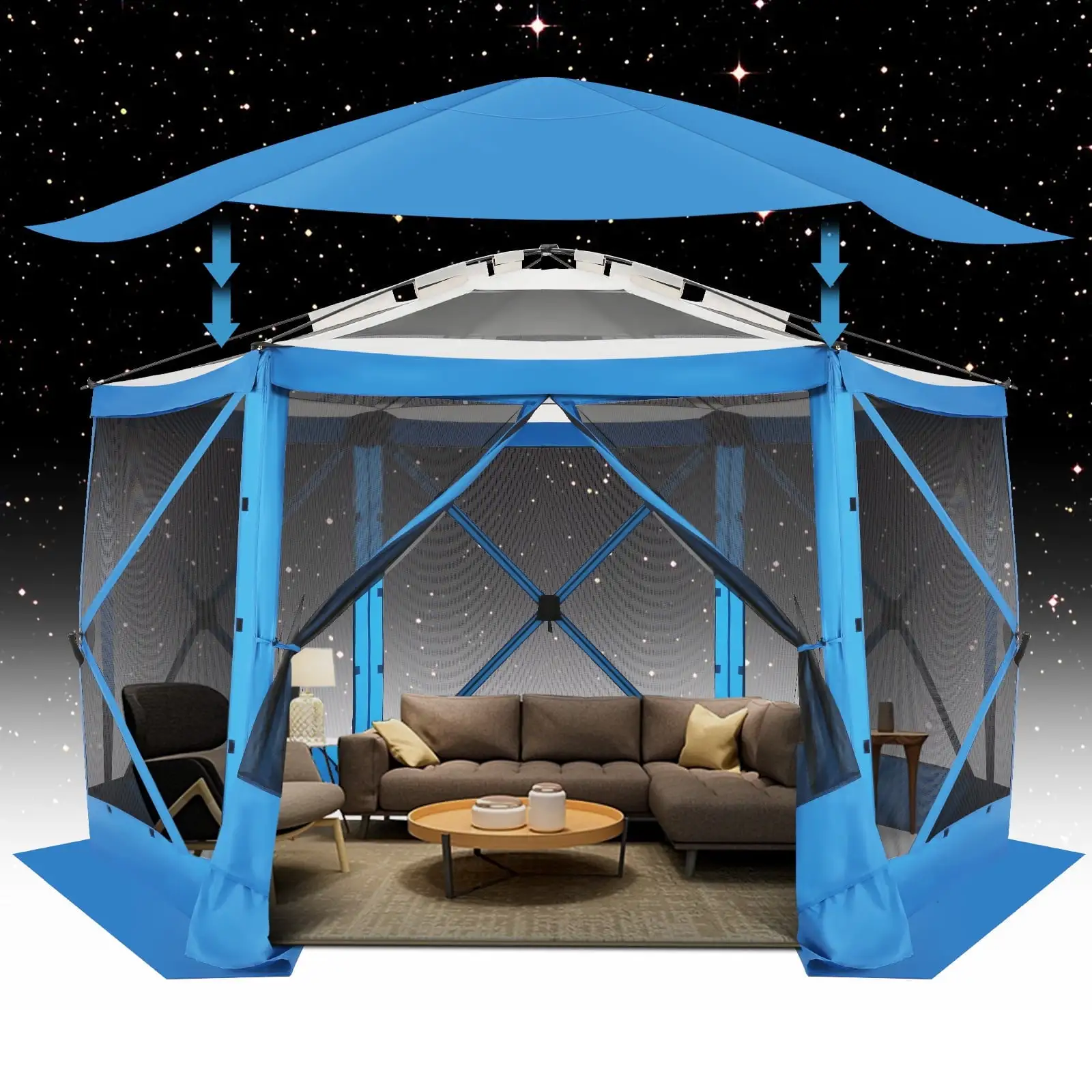 Hoteel 12'x12' Ez Pop Up Gazebo Tent with Mosquito Nettings. Hub Tent Instant Screened Gazebo Tents with Carrying Bag & Ground Stakes. Outdoor Patio Canopy for Parties. Backyard. Blue