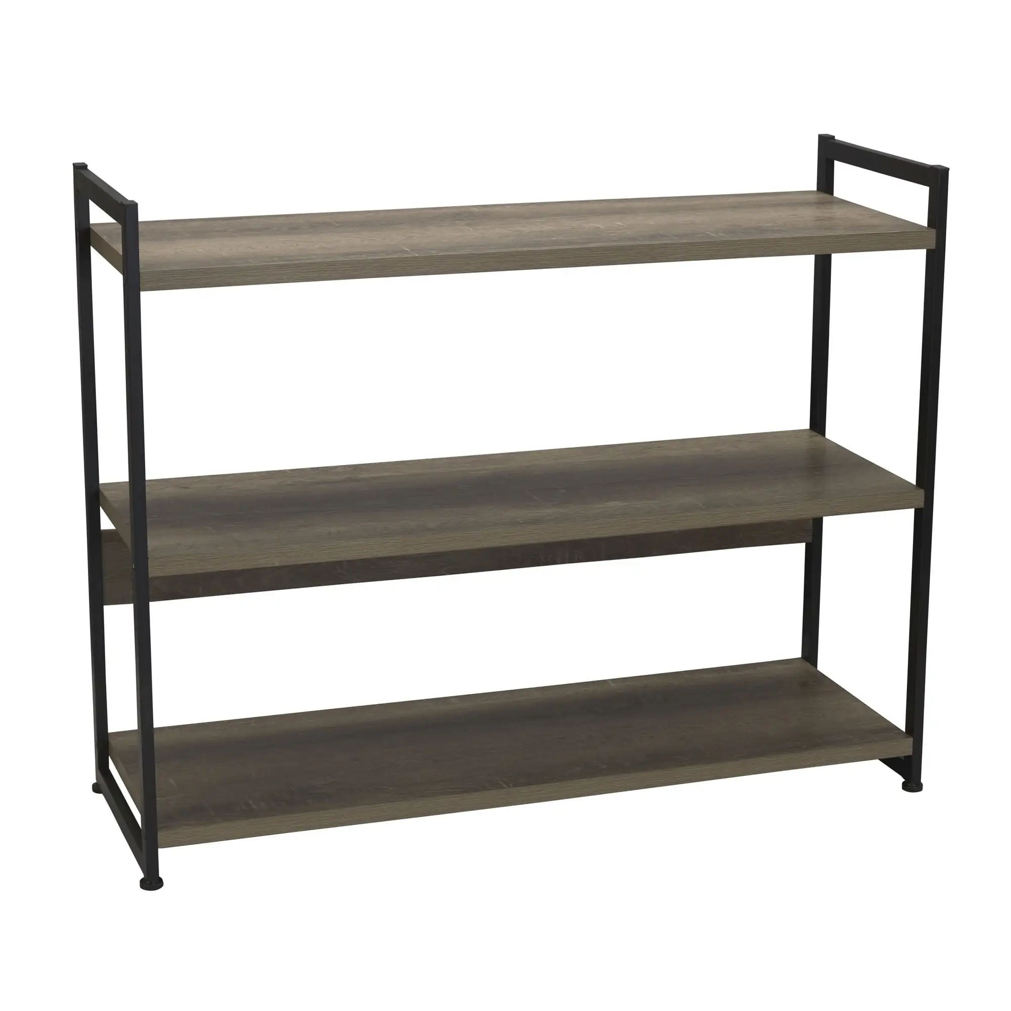 Household Essentials Jamestown Wide 3 Shelf Open Storage Bookshelf Ashwood Rustic Wood Grain and Black Metal