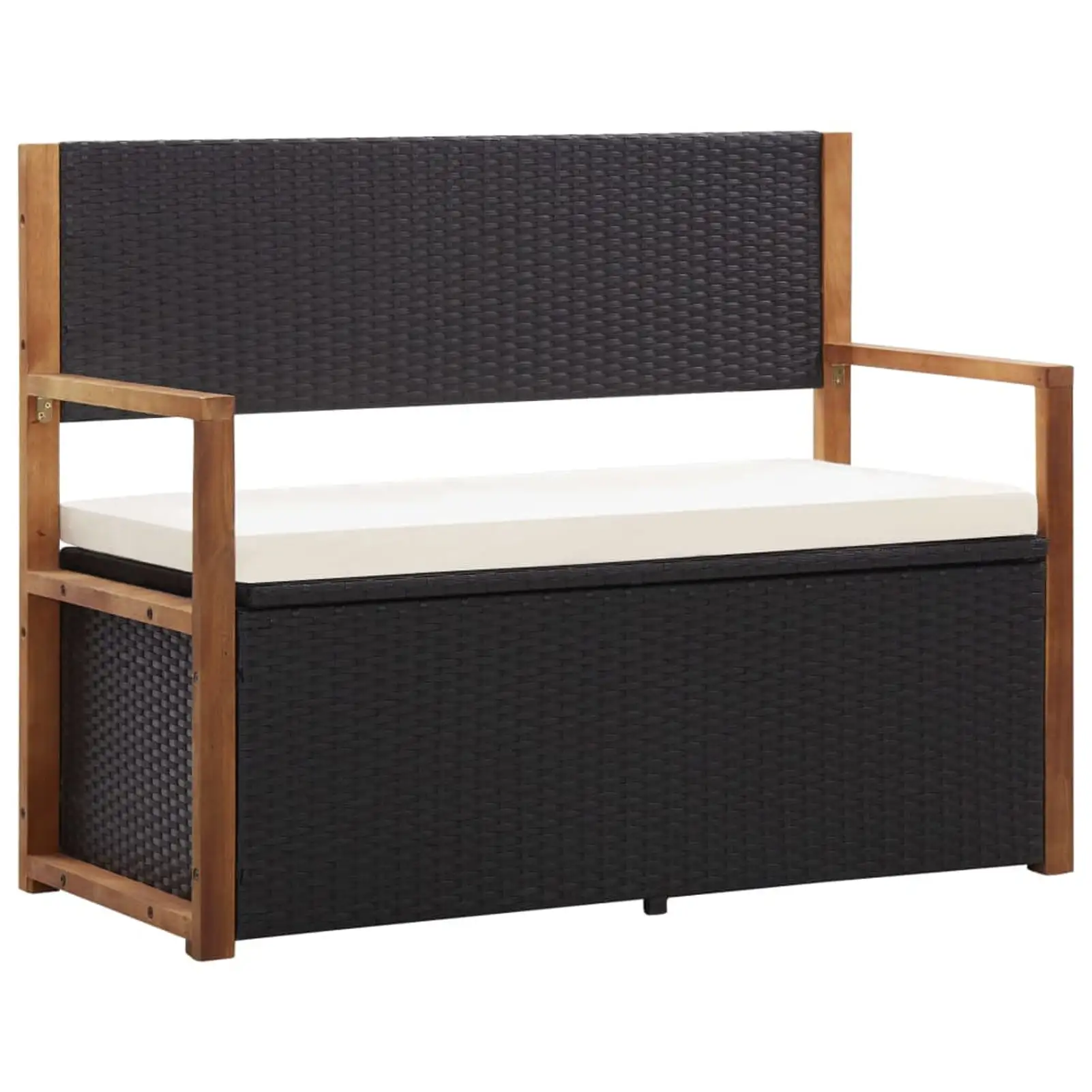 Htovila Storage Bench 45.3 Poly Rattan and Solid Acacia Wood Black