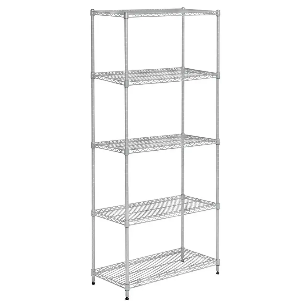 Hubert Shelving Unit with 5 Shelves Soft Silver Wire - 30 L x 14 W x 60 H