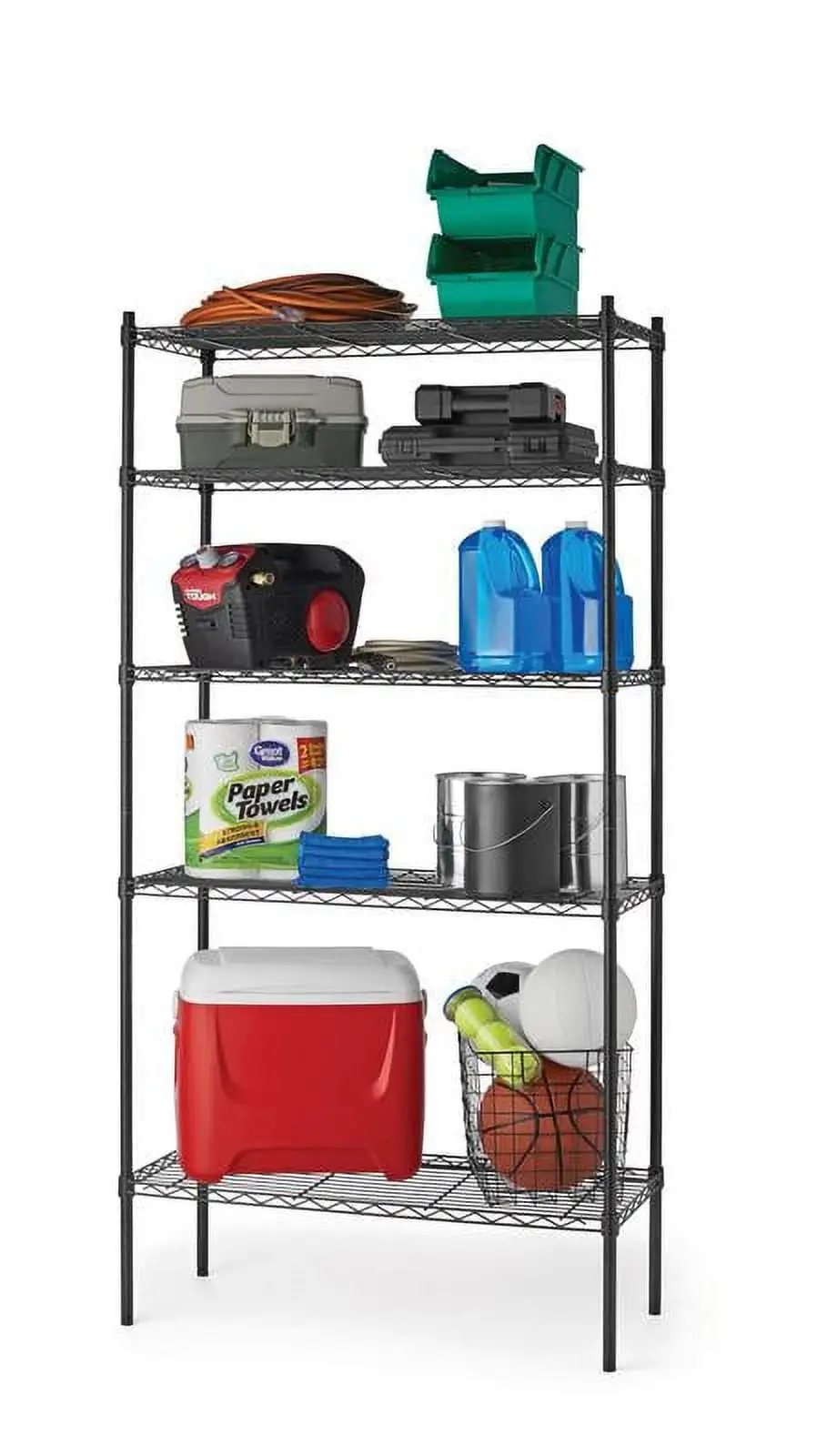 Hyper Tough Black Wire Shelf 5-Tier 72 H x 36 W x 16 D. 1750lb Total Capacity