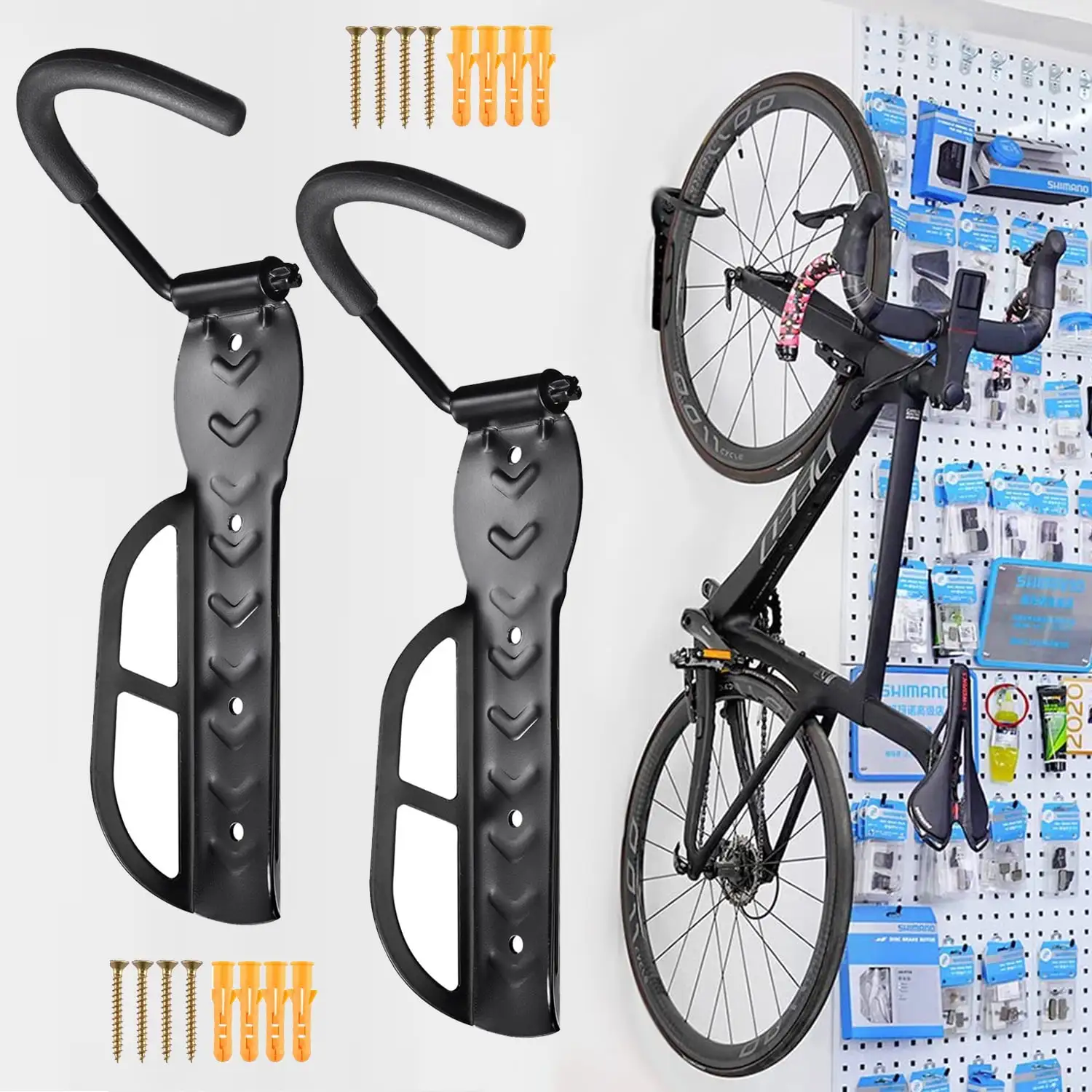 IC ICLOVER Bike Rack Garage Wall Mount - Vertical Bike Storage Rack Bicycle Hanger for Indoor Garage Shed - Heavy Duty Holds up to 67 lb with Screws - 2 Pack