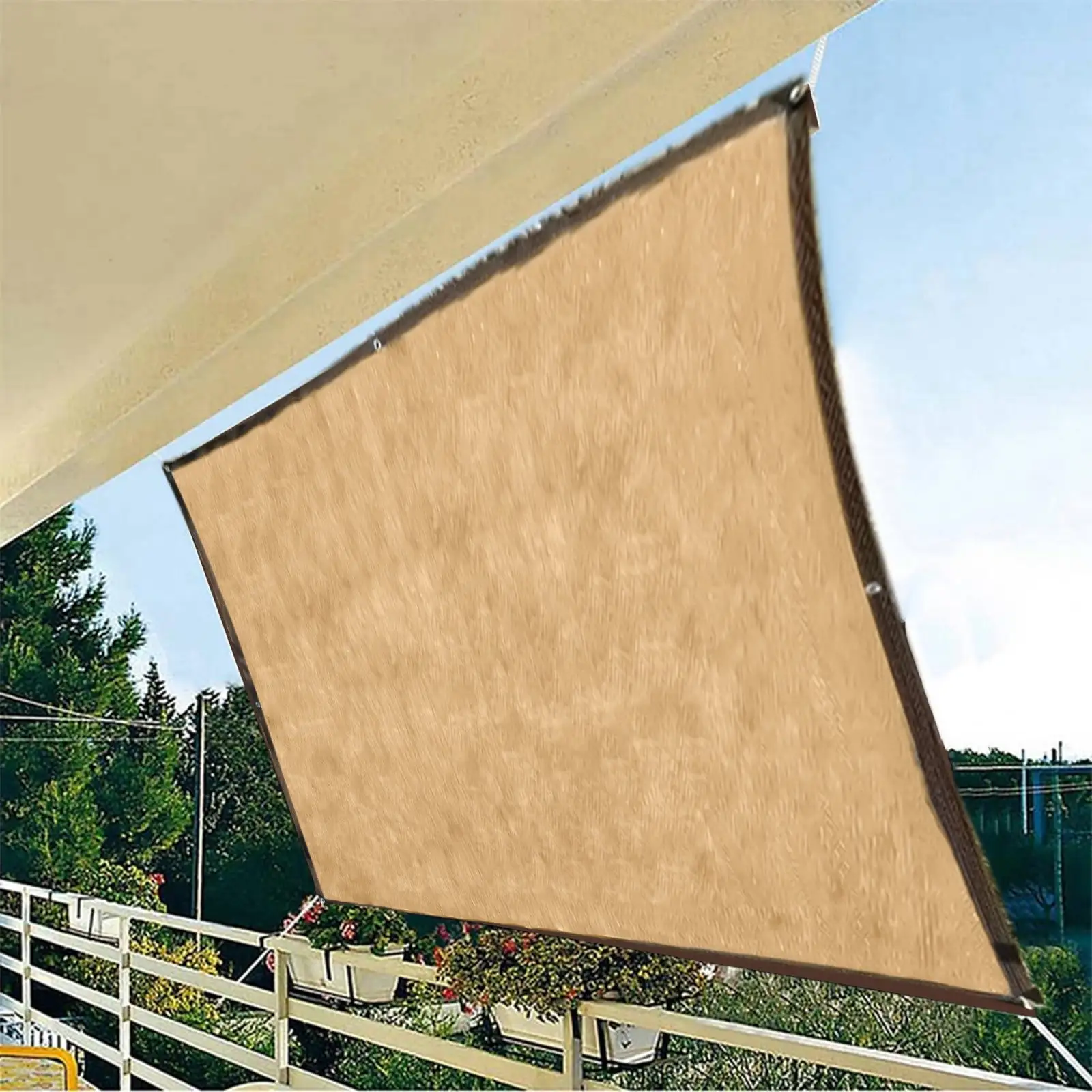 IMossad 10' x 10' Beige Rectangle Square Sun Shade Sail Canopy Awning Fabric Mesh. Water & Air Permeable. Heavy Duty Commercial and Residential