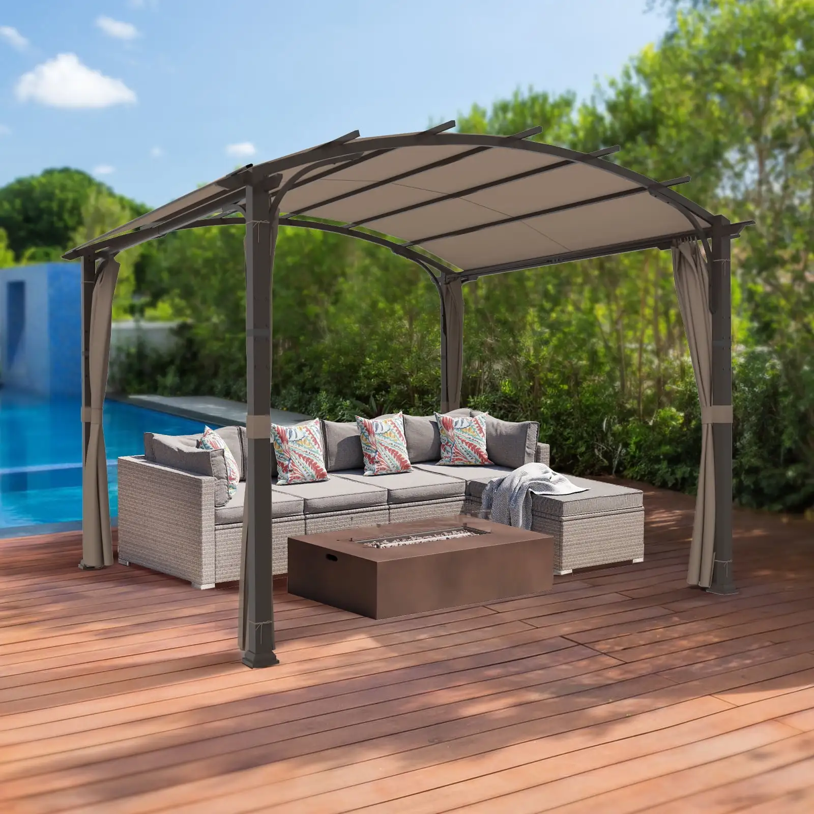 INTER HUT 11 x 11 Outdoor Steel Pergola with Canopy for Garden. Patio. Backyard