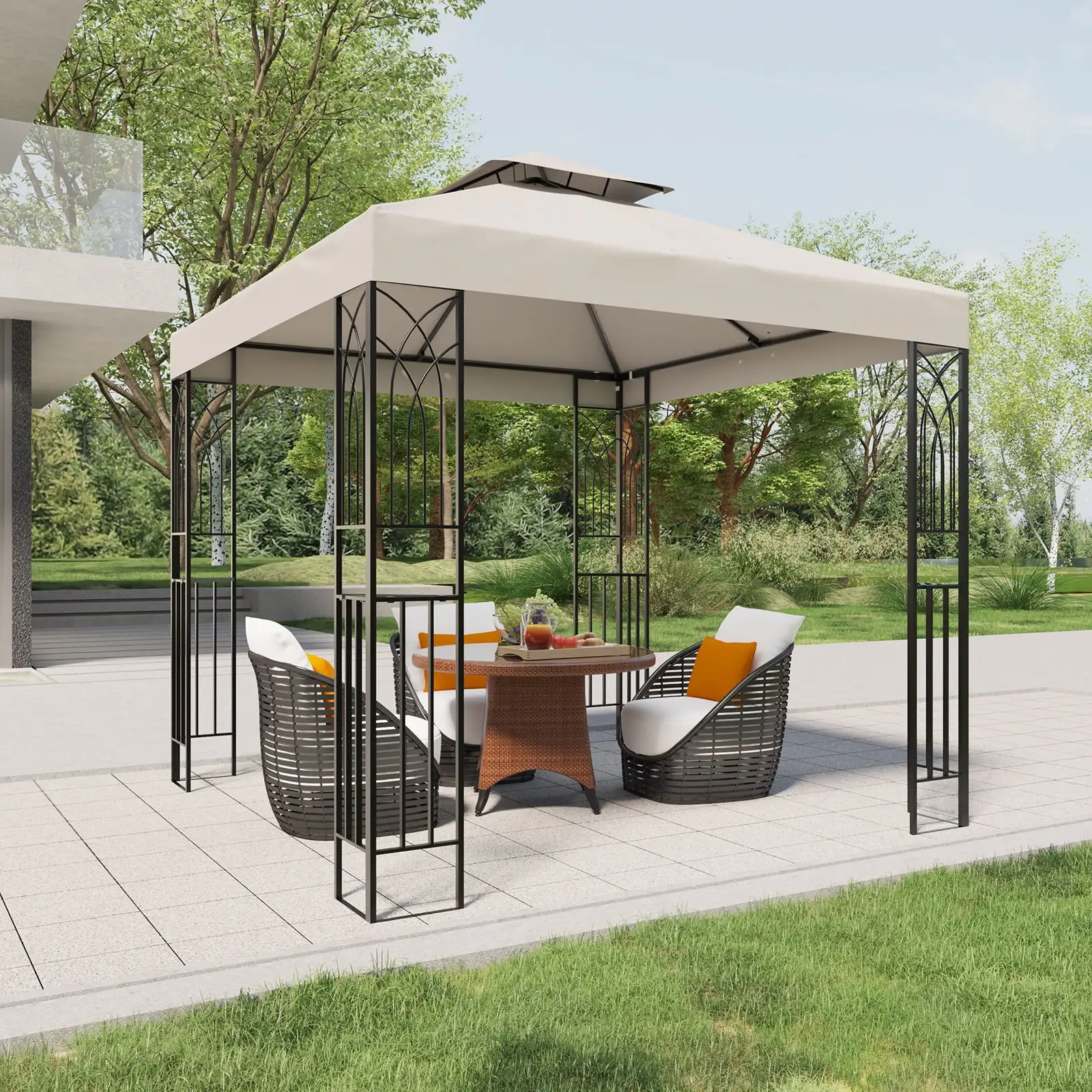 INTER HUT 8x8 Metal Patio Gazebo. Outdoor Gazebo Canopy Tent for Backyard