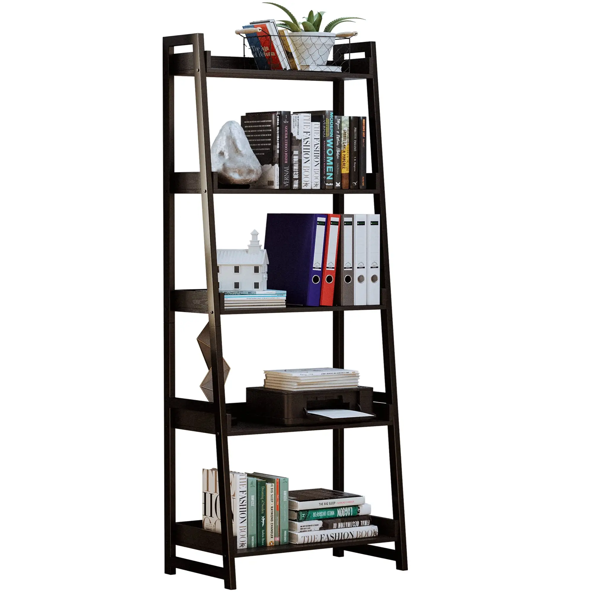 IRONCK 5-Tier Industrial Bookshelf. Ladder Shelf. Storage Rack Unit. Vintage Black