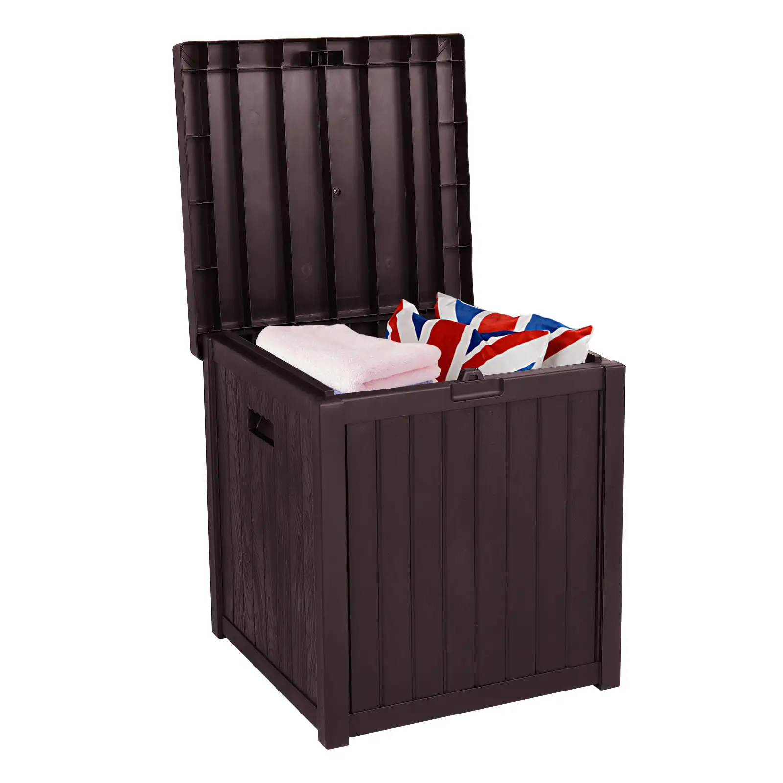 IVV 51 Gallon Outdoor Deck Storage Box. Plastic Multi-purpose Storage Bins with Lid. Indoor/Outdoor Storage Container. Ideal for Patio Furniture. Pool Accessories. Toys. Gardening Tools - Brown