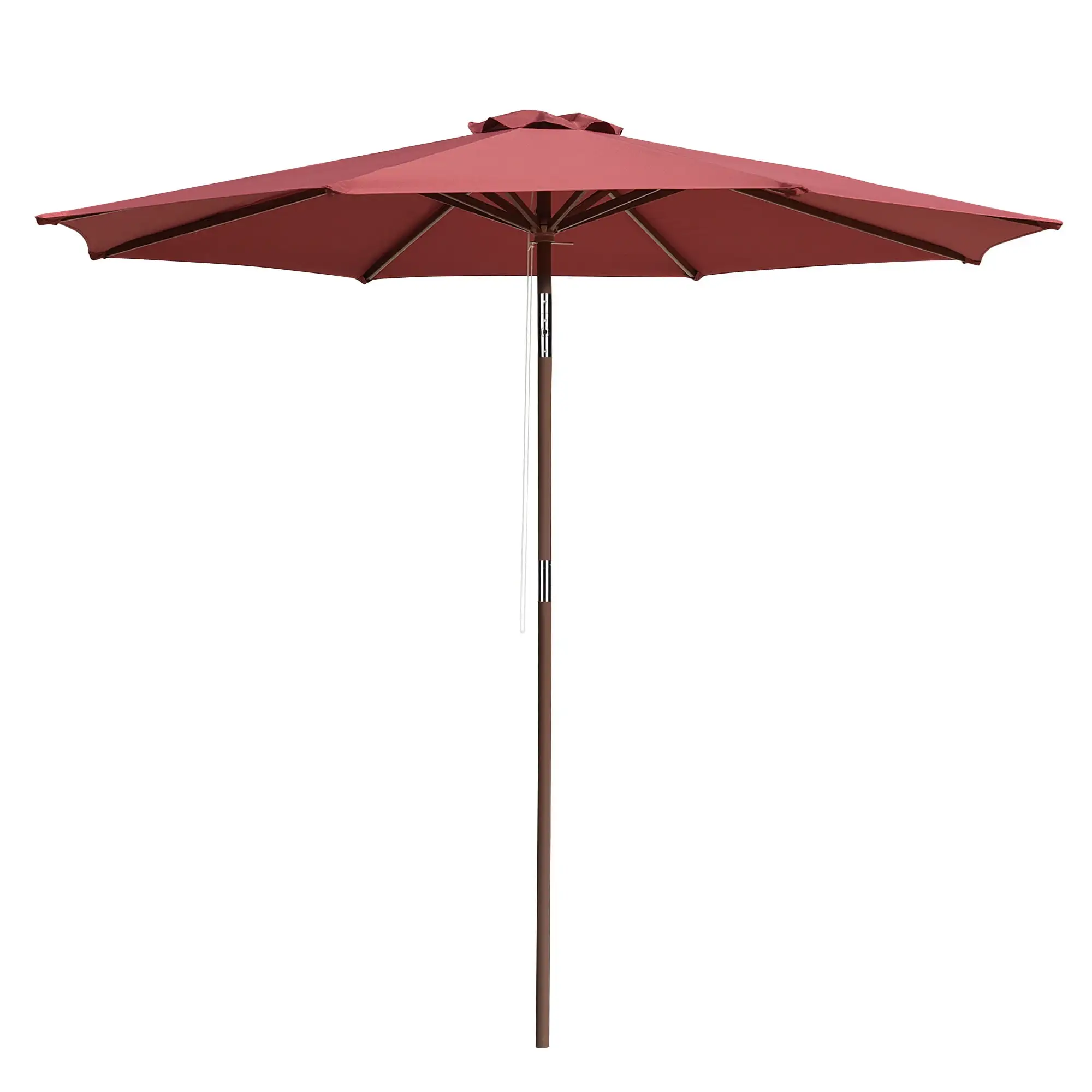 IVV 9ft Wooden Umbrella. Outdoor Patio Umbrella. Waterproof Market Umbrella. 8 Ribs Table Umbrella with Pulley Lift for Garden. Deck. Pool. Lawn. Backyard (Red)