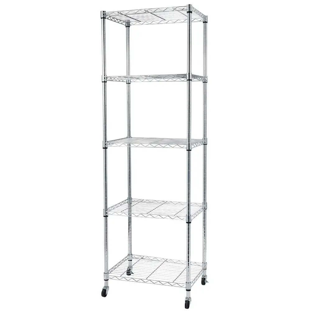 IVV Heavy Duty 5 Tier Wire Shelving Unit with Wheels. 5 Shelves Storage Rack. Adjustable Shelving Rack for Kitchen Bathroom Office. NSF Certified. Silver