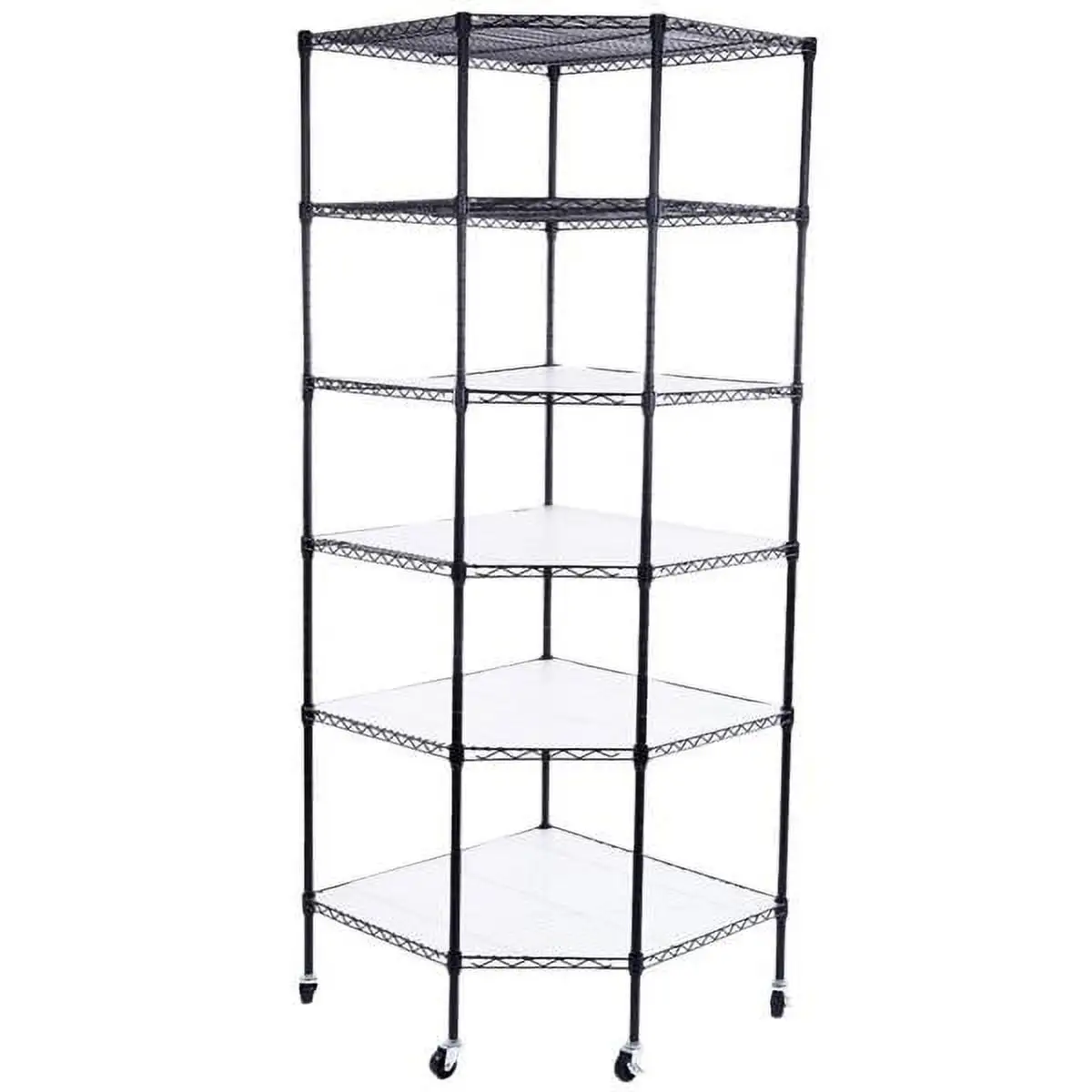 Imerelez 6-Layer Plastic Coated Polygonal Corner Shelf with 2 PP Wheels 680*680*1800 Black