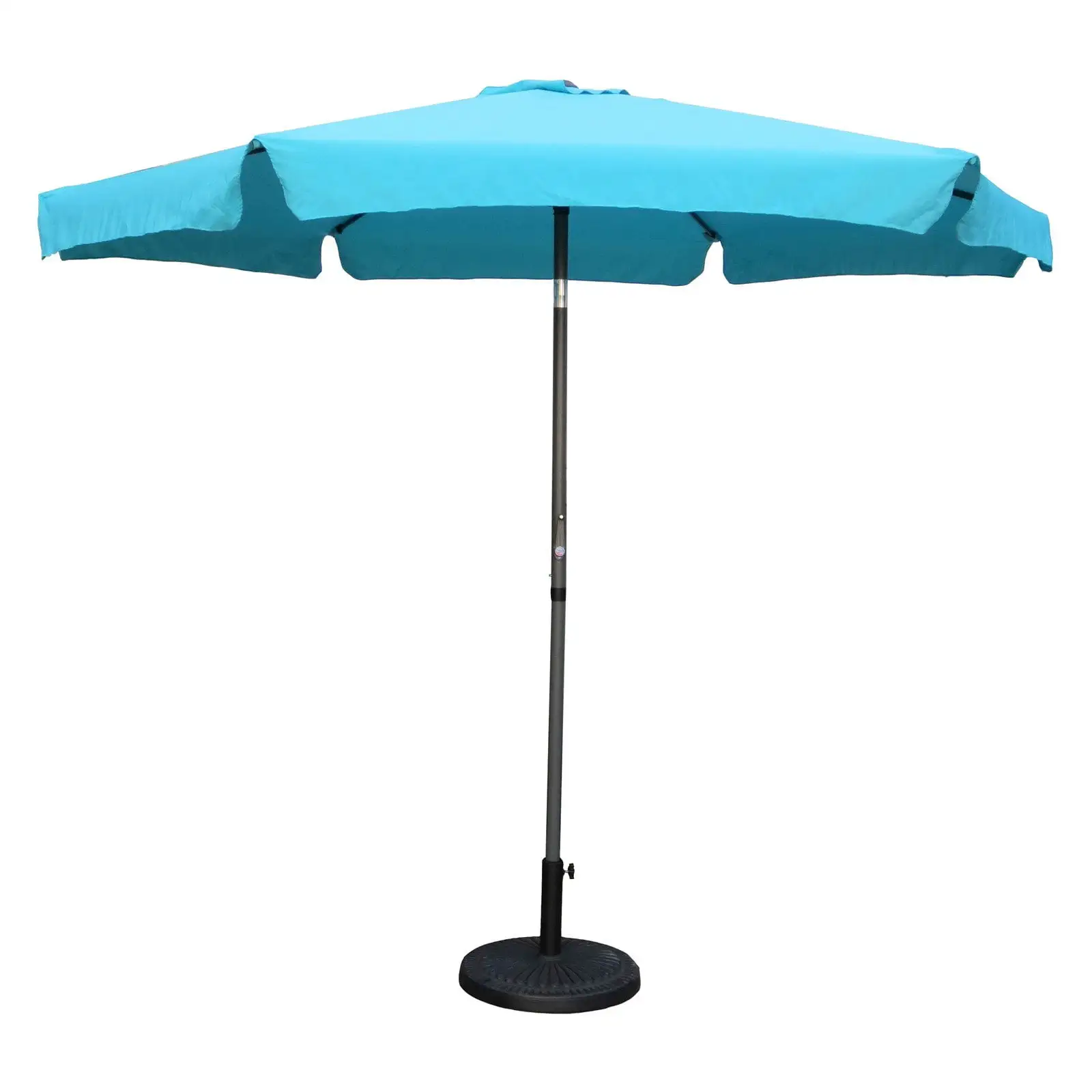 International Caravan 9 ft. Outdoor Aluminum Umbrella with Flaps. Aqua Blue & Dark Grey