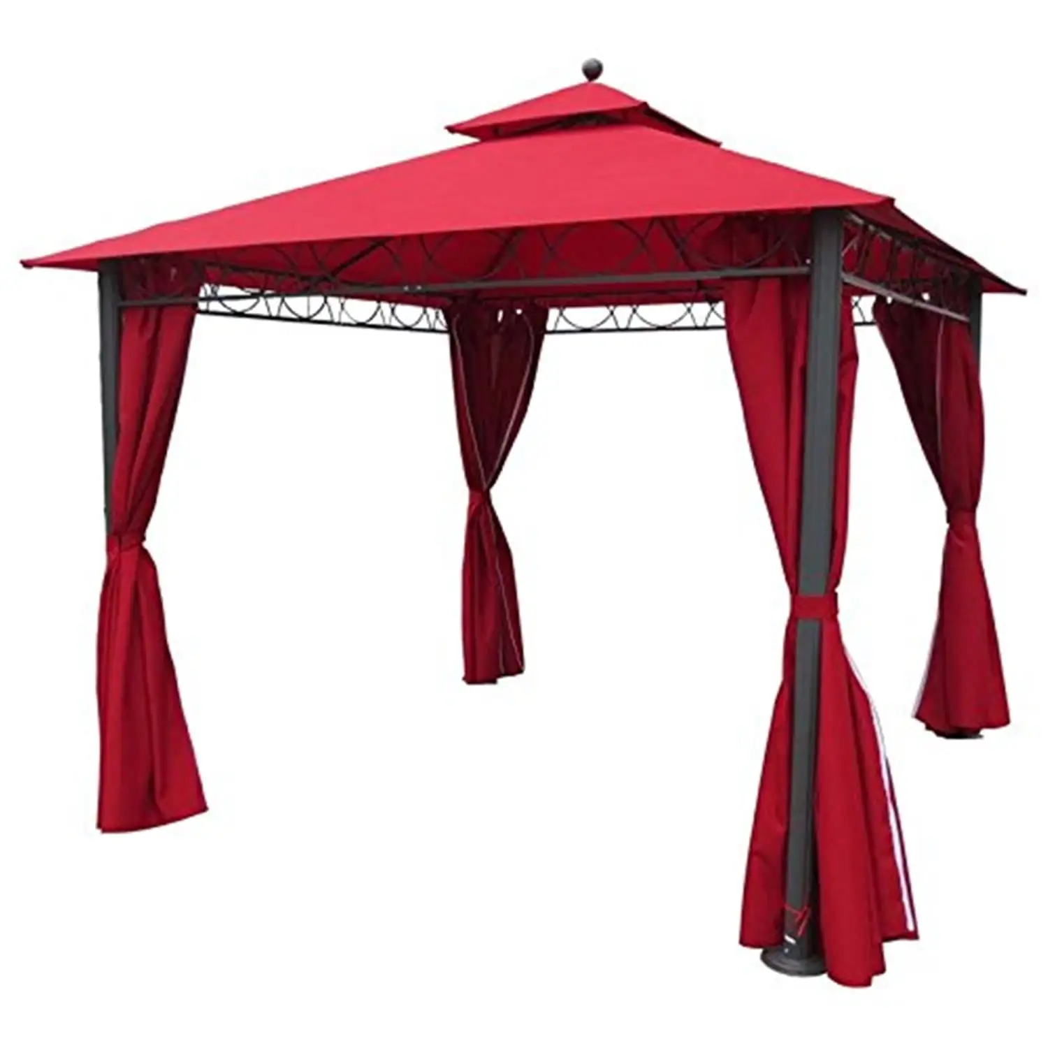 International Caravan Square Double Vented Gazebo With Drapes-Color:Ruby Red