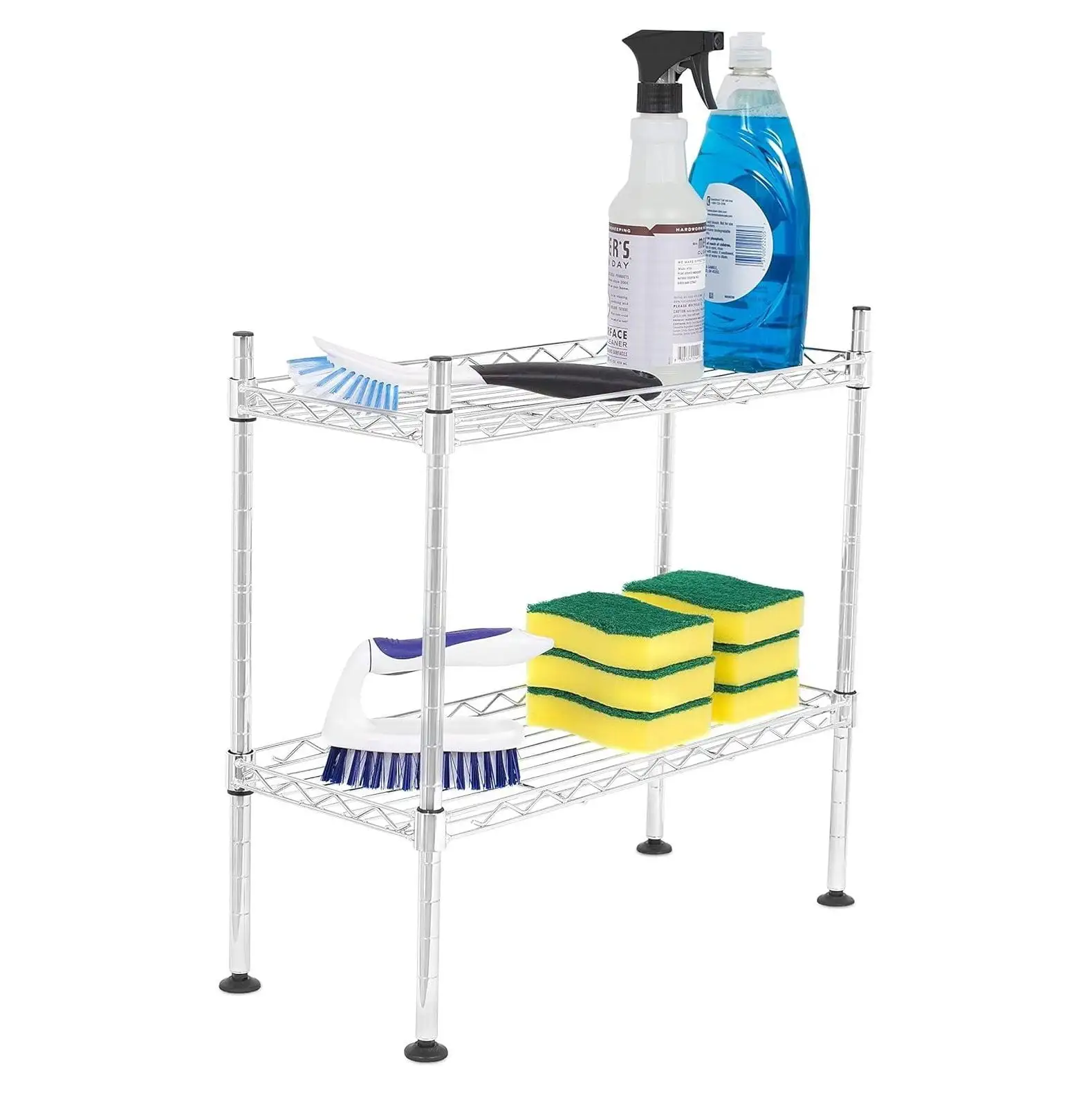 Internet's Best 2-Tier Mini Wire Utility Shelving - Chrome - Small Shelf - Adjustable Rack Unit - Kitchen Bathroom Pantry Laundry Storage - Under The Sink Organization - Organize Your Cabinets