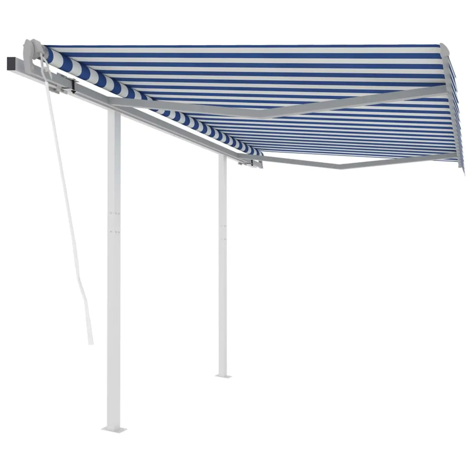 Irfora Automatic Retractable Awning with Posts 9.8'x8.2' Blue&White