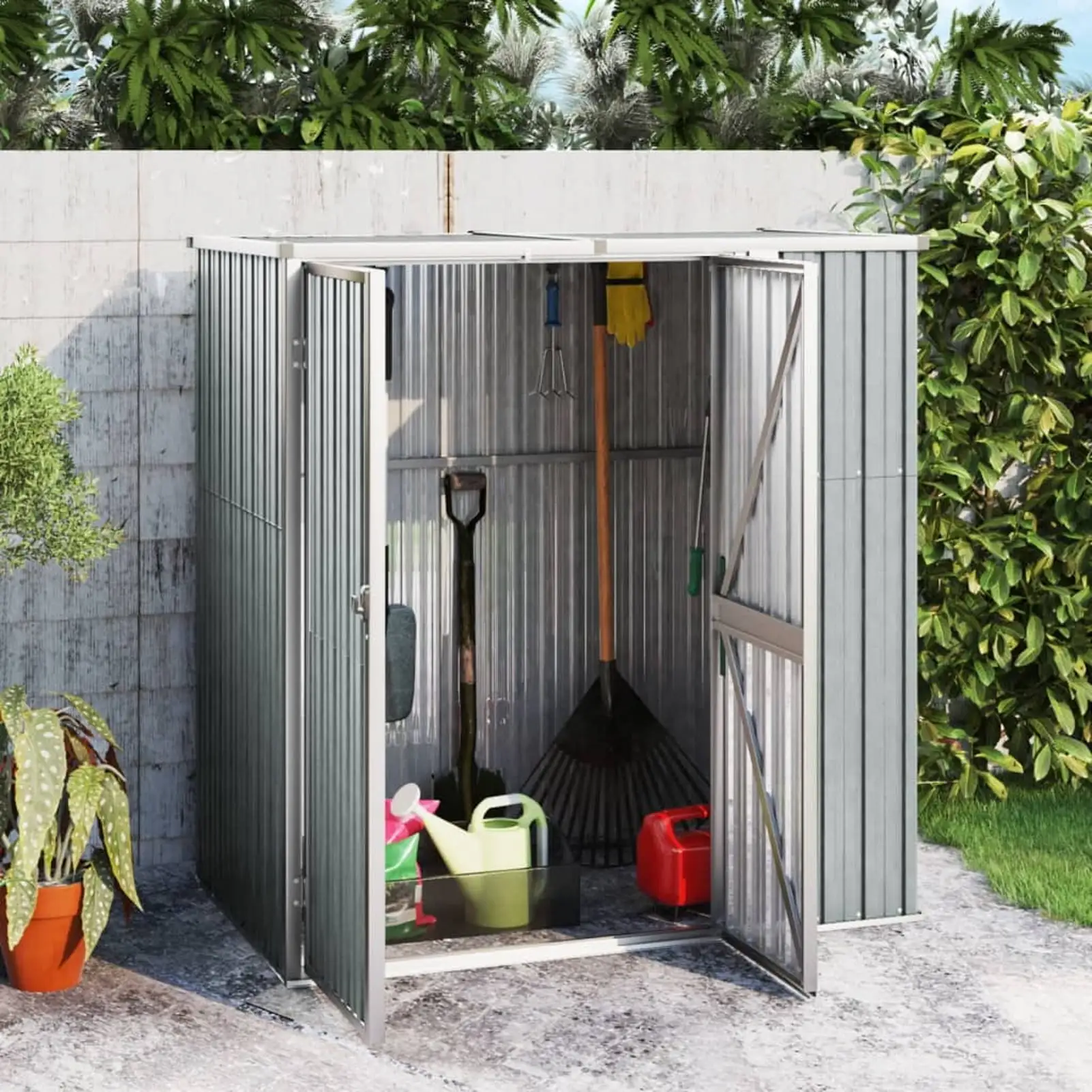 Irfora Garden Tool Shed Gray 63.4x35x63.4 Galvanized Steel