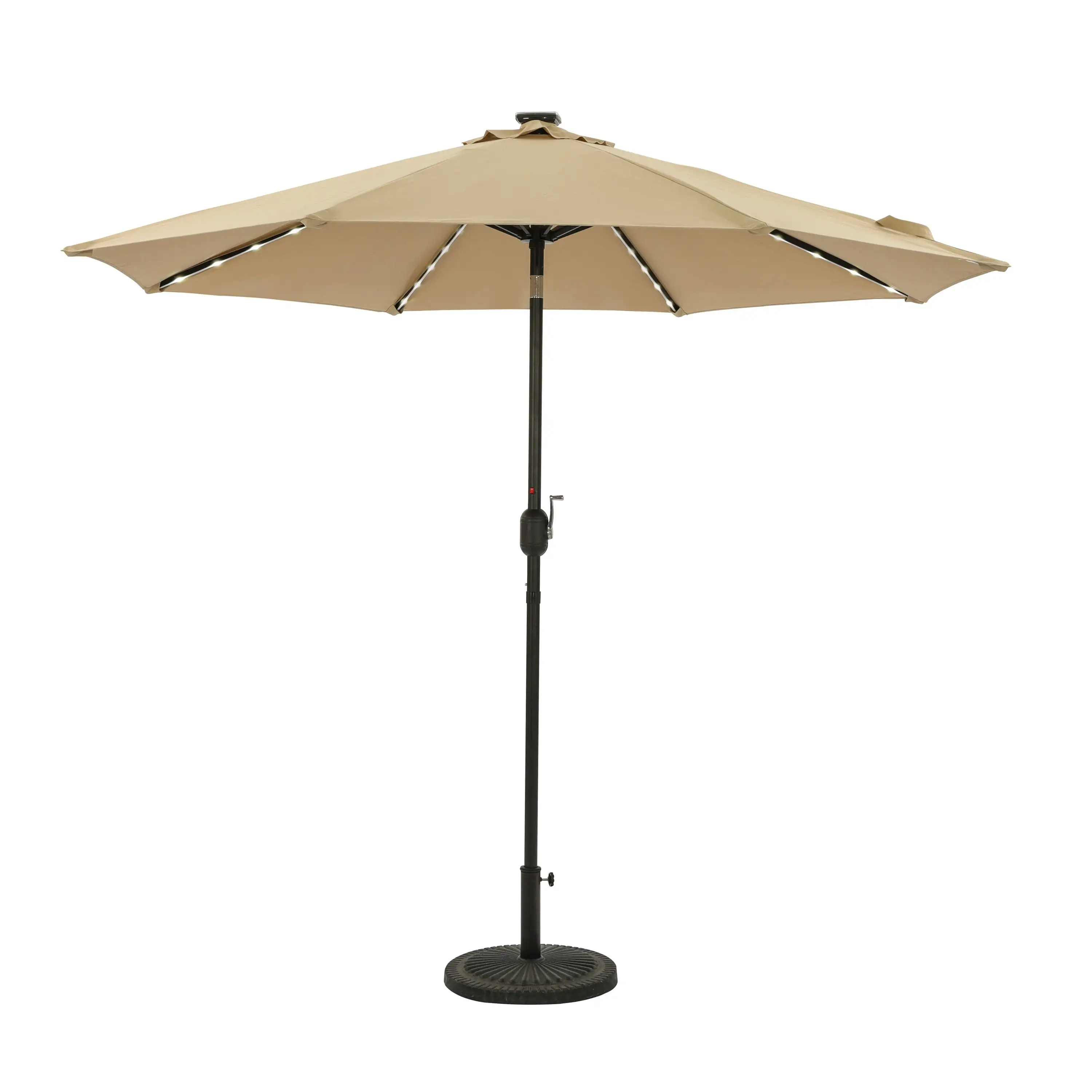 Island Umbrella Mirage II 8' Beige Solid Print Octagon Market and Table Patio Umbrella with Solar LED Tube Lights and Breez-Tex Canopy