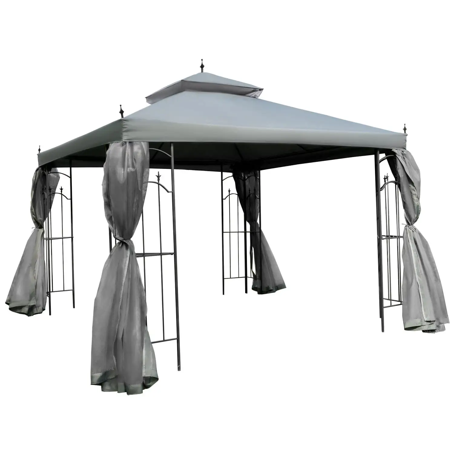 JHOOTUUO 10' x 10' Patio Gazebo with Corner Frame Shelves Double Roof Outdoor Gazebo Canopy Shelter with Netting for Patio Wedding Catering & Events Gray