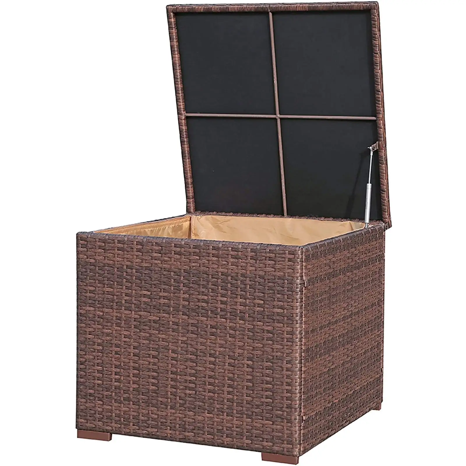 JOIVI Outdoor Storage Box. 88-Gallon Patio Rattan Storage Deck Box with Hinged Lid. Weather-resistant PE Wicker Container for Patio Cushions. Gardening Tools and Pool Toys. Brown