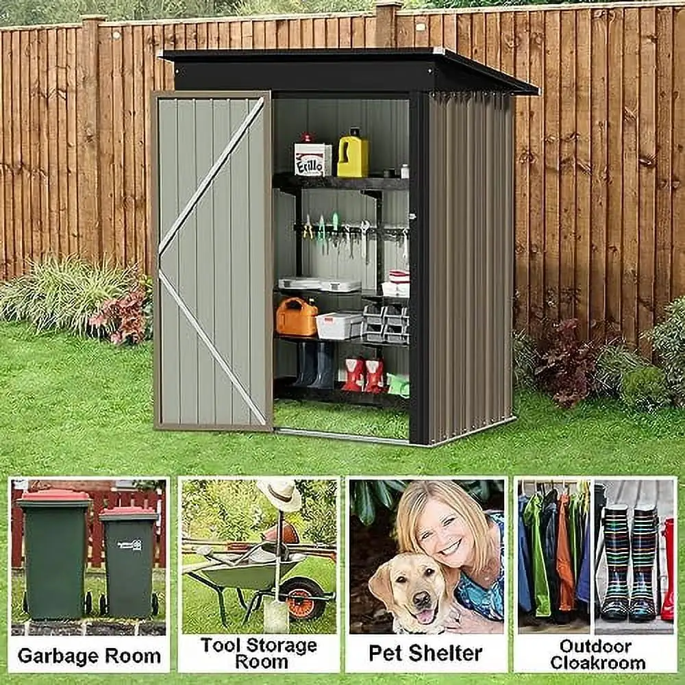 JUMMICO Metal Outdoor Storage Shed 5 x 3 FT Metal Shed with Lockable Door.Waterproof Garden Tool Shed Storage House for Backyard Patio Lawn.