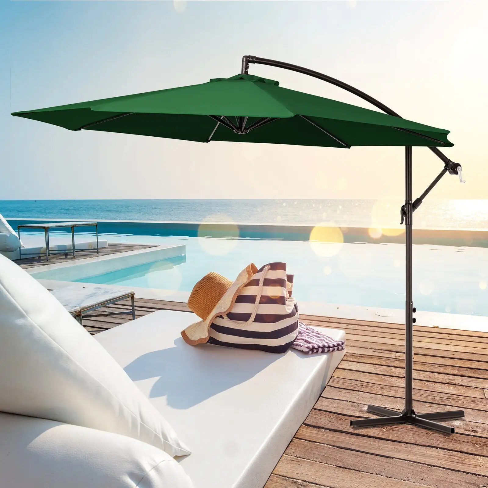 JUSTLET 10 Ft Cantilever Umbrella for Outdoor Patio. Green