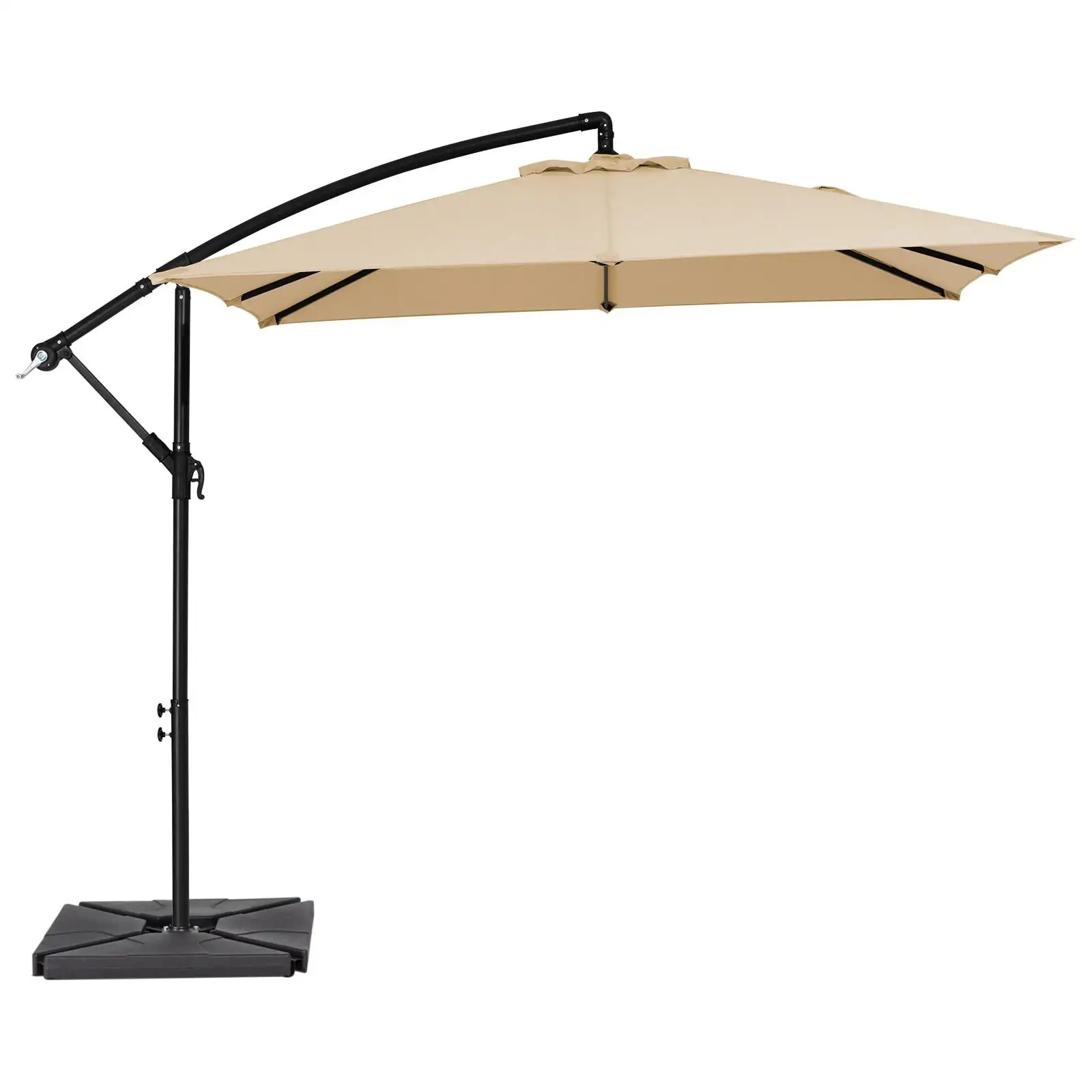 JUSTLET 8 x 8 ft Square Hanging Offset Umbrella for Garden. 100 lbs Base Included. Beige