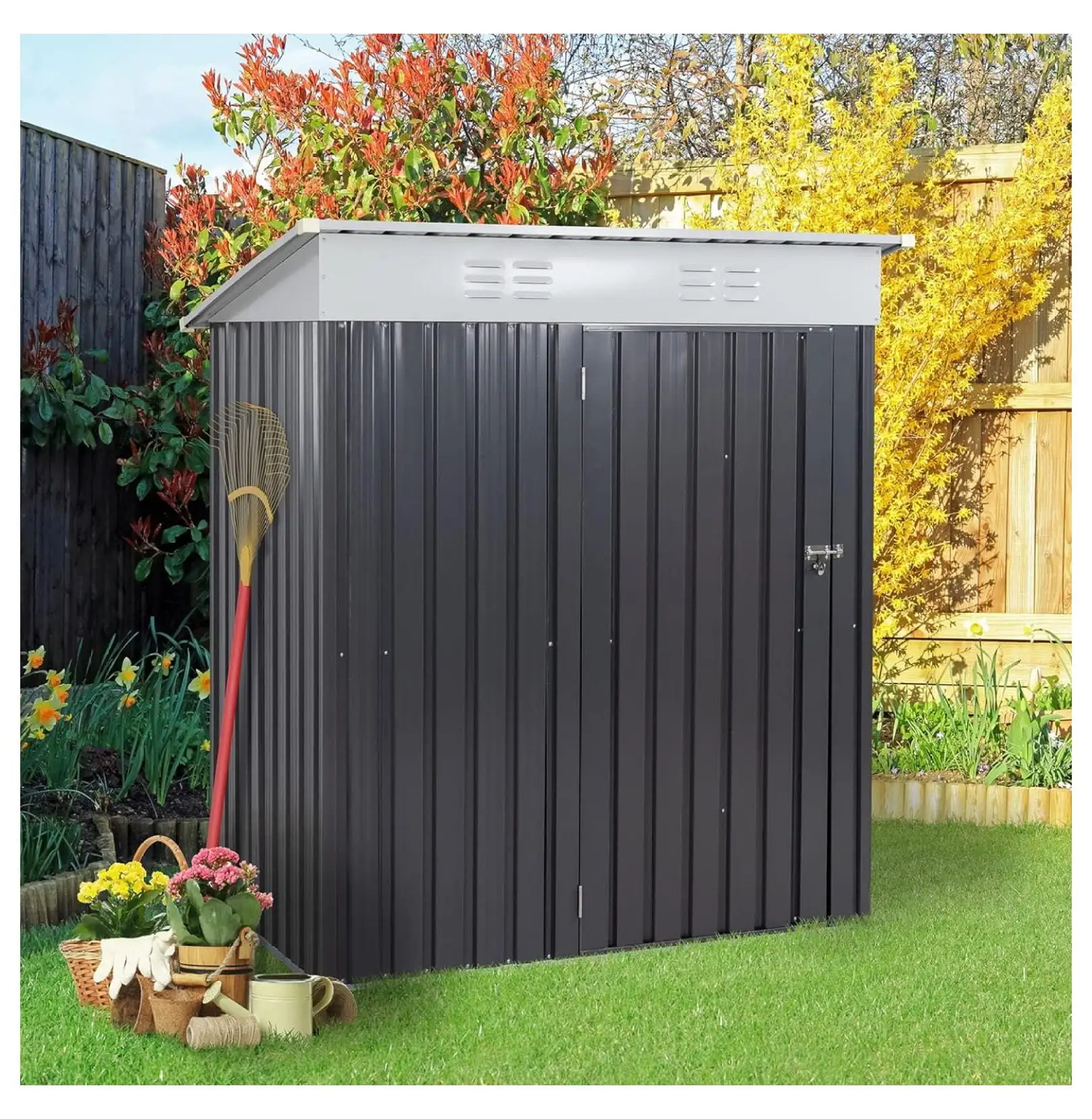 JYUii 5 x 3 x 6 FT Outdoor Storage Shed Clearance with Lockable Door Metal Garden Shed Steel Anti-Corrosion Storage House Waterproof Tool Shed for Backyard Patio. Lawn and Garden (Dark Gray)