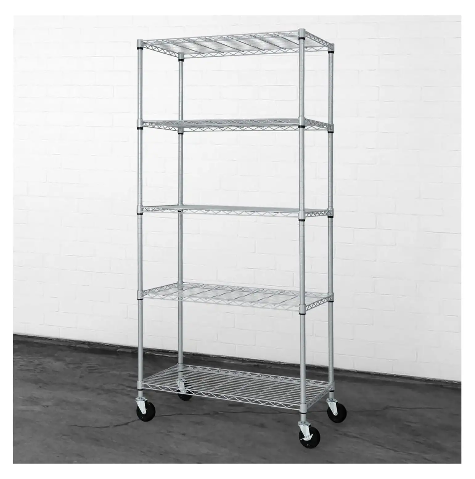 JYUii Heavy Duty NSF Adjustable Shelves Wire Shelving w/Wheels & Feet. Kitchen Storage Metal Shelf. Garage Storage Shelving. Utility Wire Rack Storage Unit. Silver Grey 36 x 18. 5-Tier