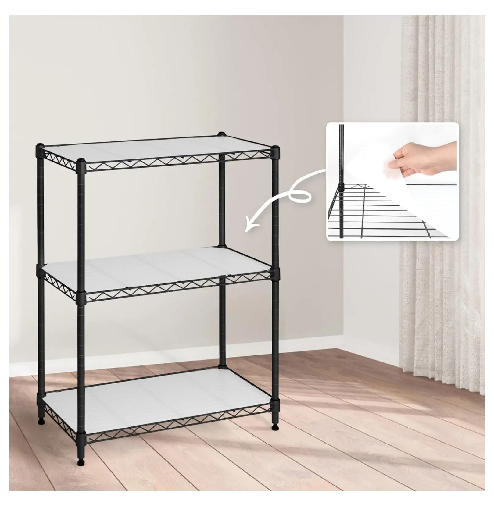 JYUii NSF Black Adjustable Shelves Metal Wire Shelving Unit w/Liners. Kitchen Storage Shelving. Metal Steel Storage Shelving. Garage Shelving Storage Organizer. Utility Shelf. 3-Tier W/o Wheels