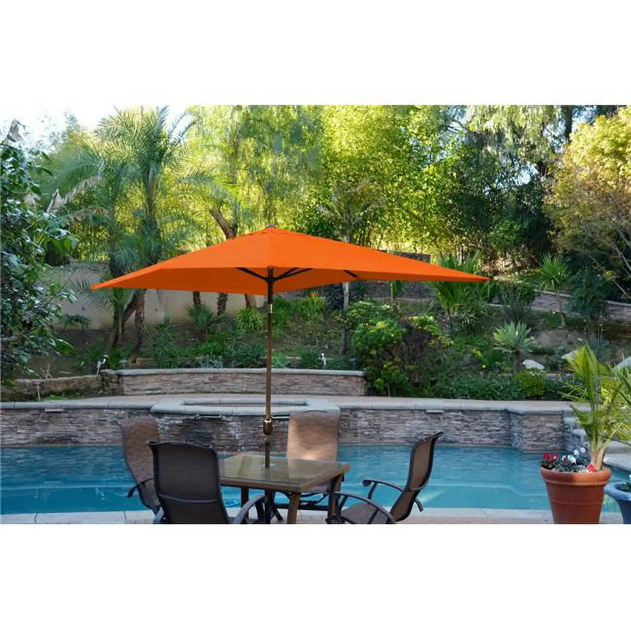 Jeco 6.5 x 10 ft. Aluminum Patio Market Umbrella Tilt with Crank - Orange Fabric & Champagne Pole