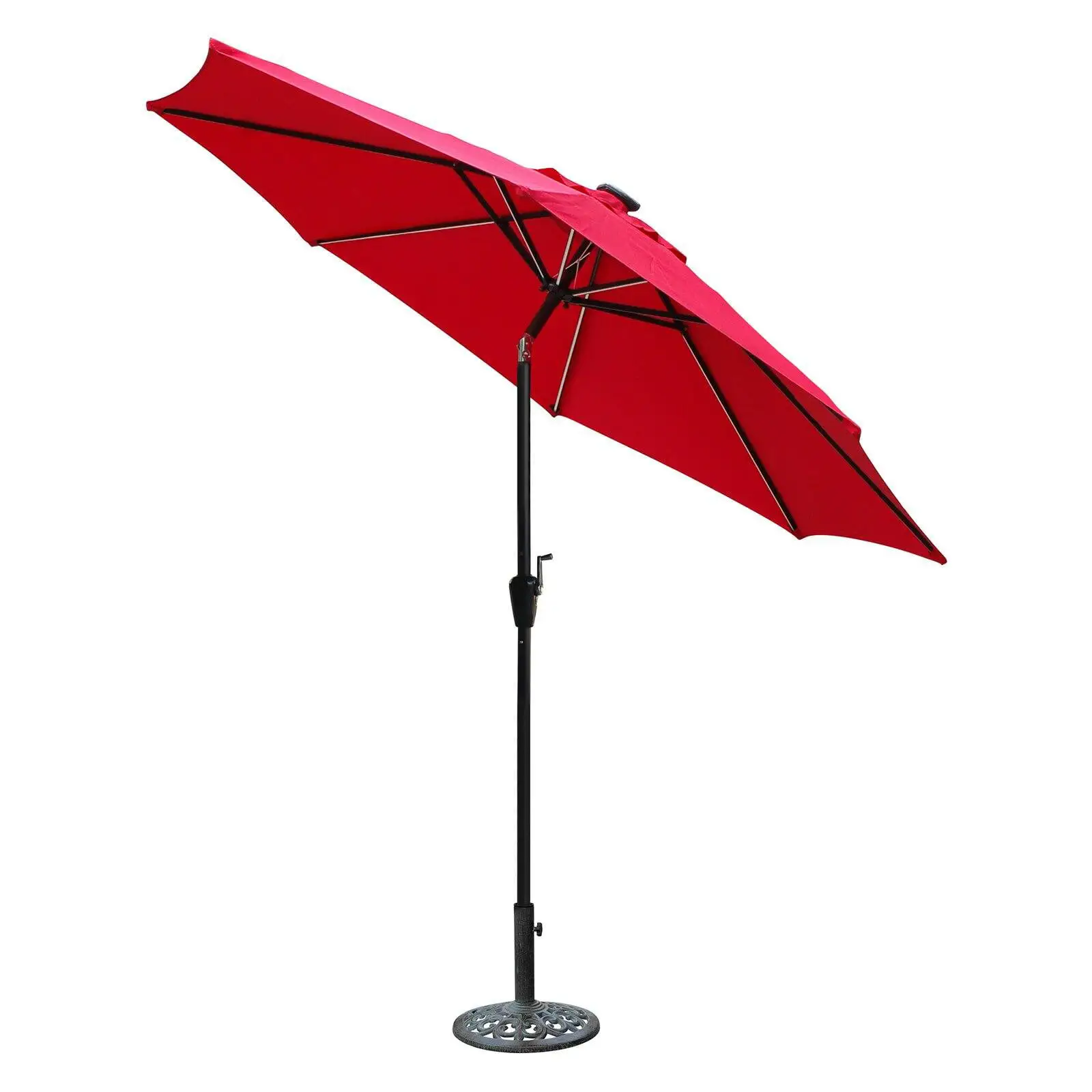 Jeco 9 ft. Aluminum Patio Umbrella with Crank and Solar LED Lights