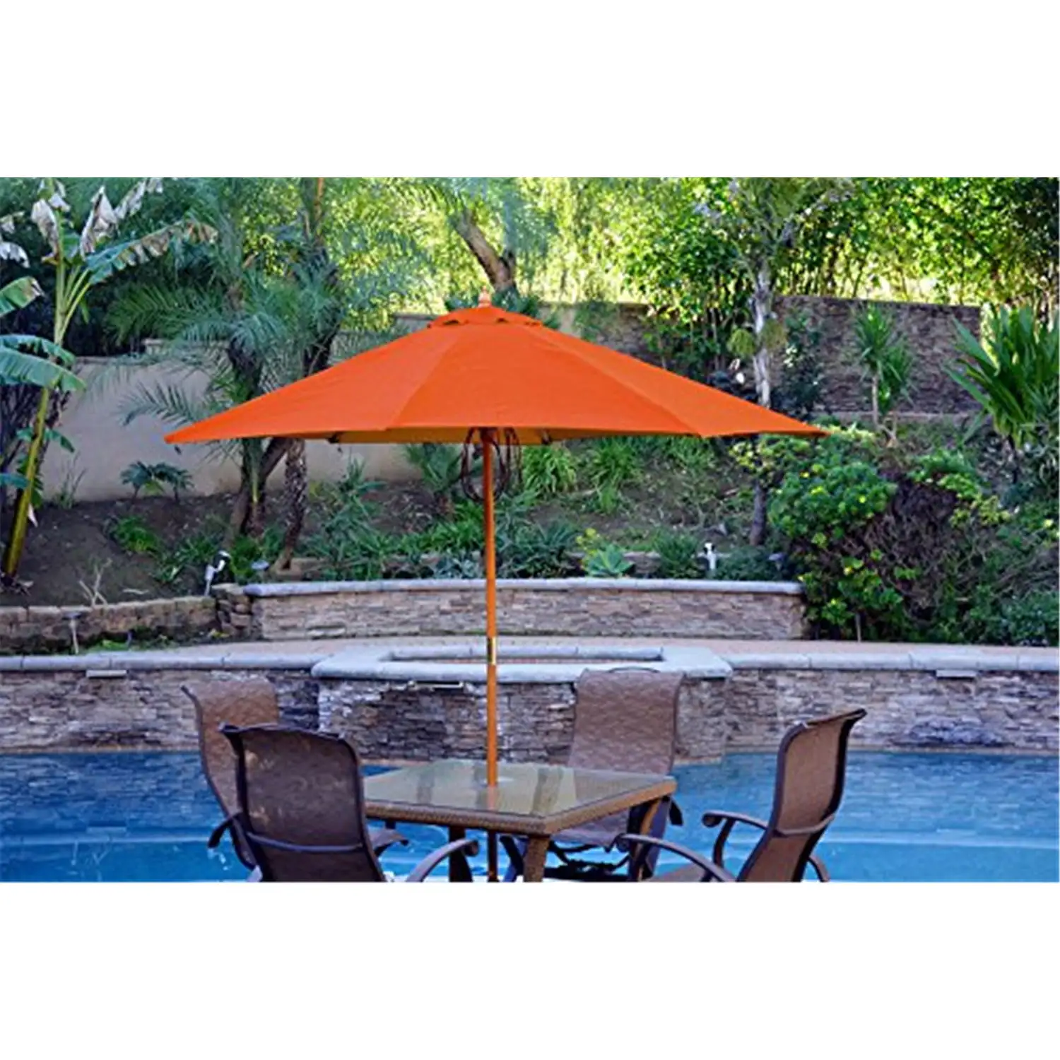 Jeco 9ft. Wood Market Umbrella-Color:Orange