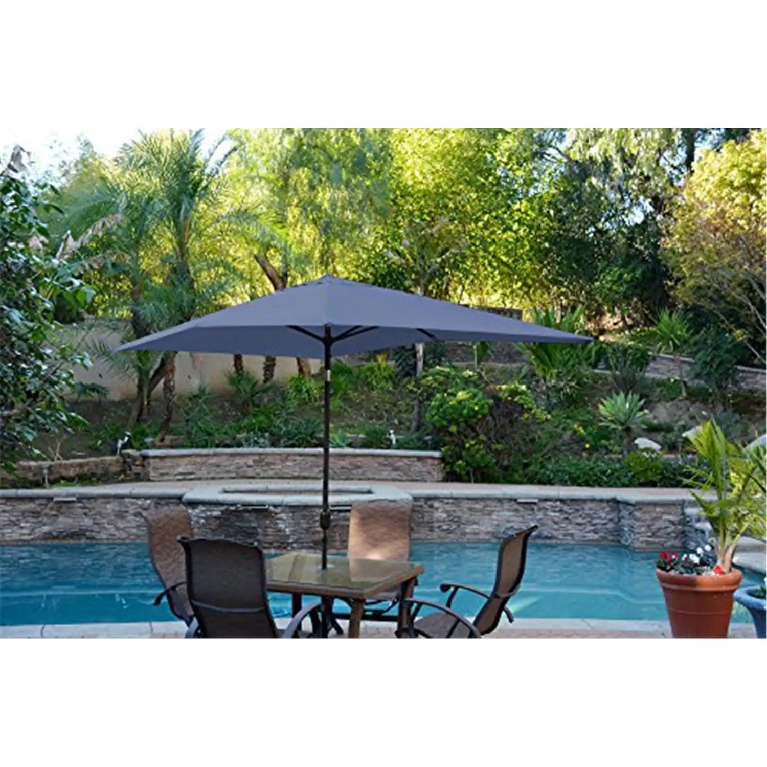 Jeco Aluminum Patio Market Umbrella Tilt w/ Crank- Black Pole-Color:Blue.Size:6.5' X 10'