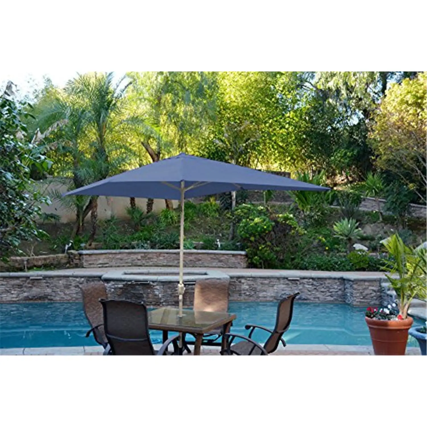 Jeco Aluminum Patio Market Umbrella Tilt w/ Crank - Grey Pole-Color:Blue.Size:6.5' X 10'