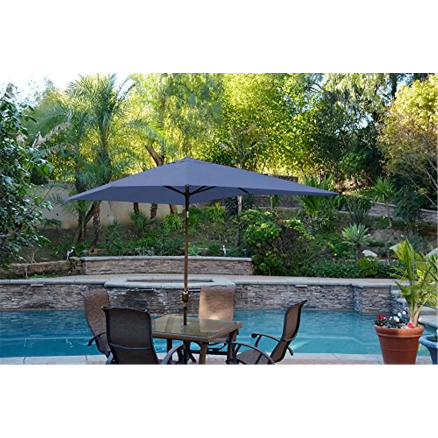 Jeco Aluminum Patio Market Umbrella Tilt with Crank-Champagne Pole-Color:Blue.Size:6.5' X 10'