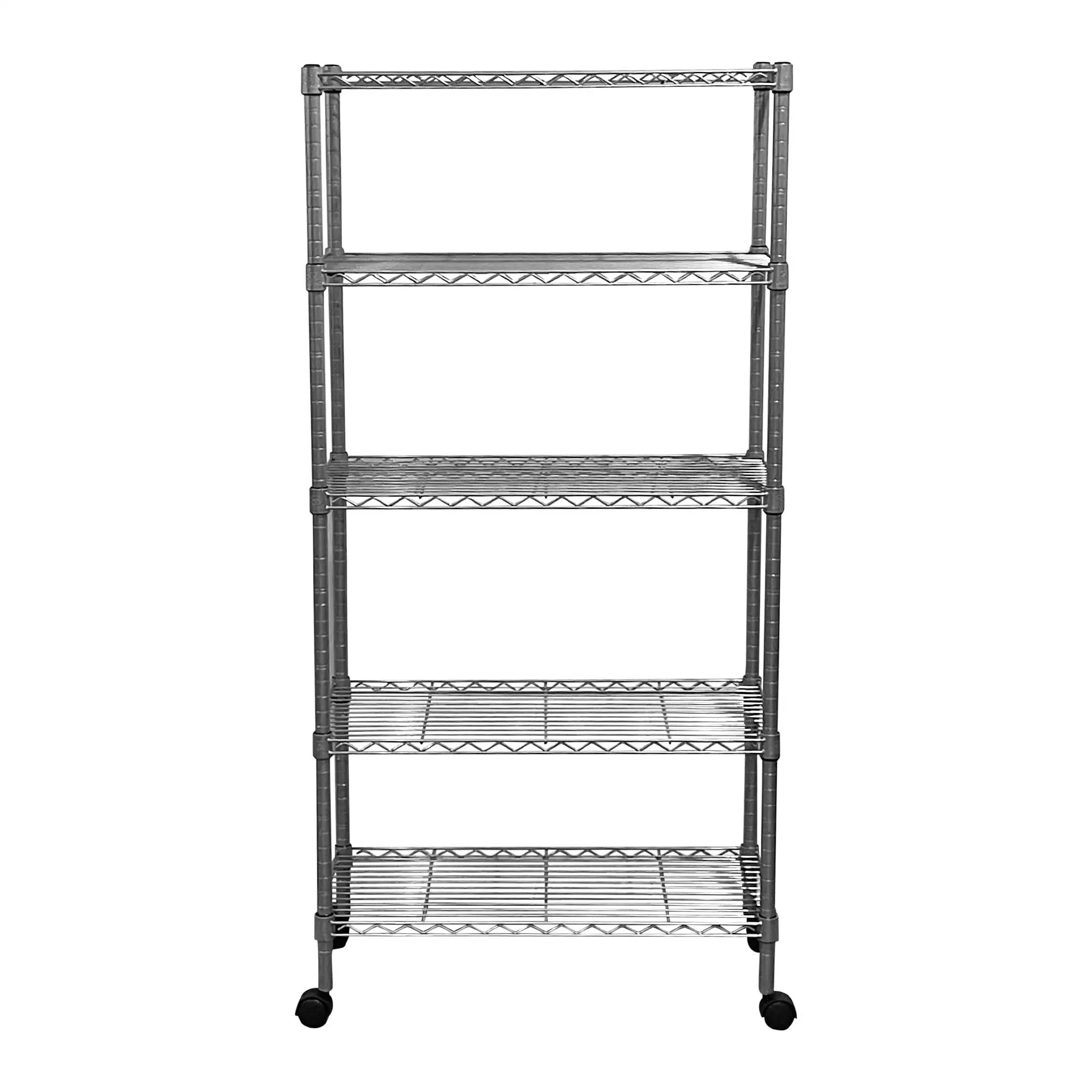 Juggernaut Storage 30W x 14D x 62H 5-Shelf Mobile Wire Shelving Unit. Silver Weight Capacity 1000 lb