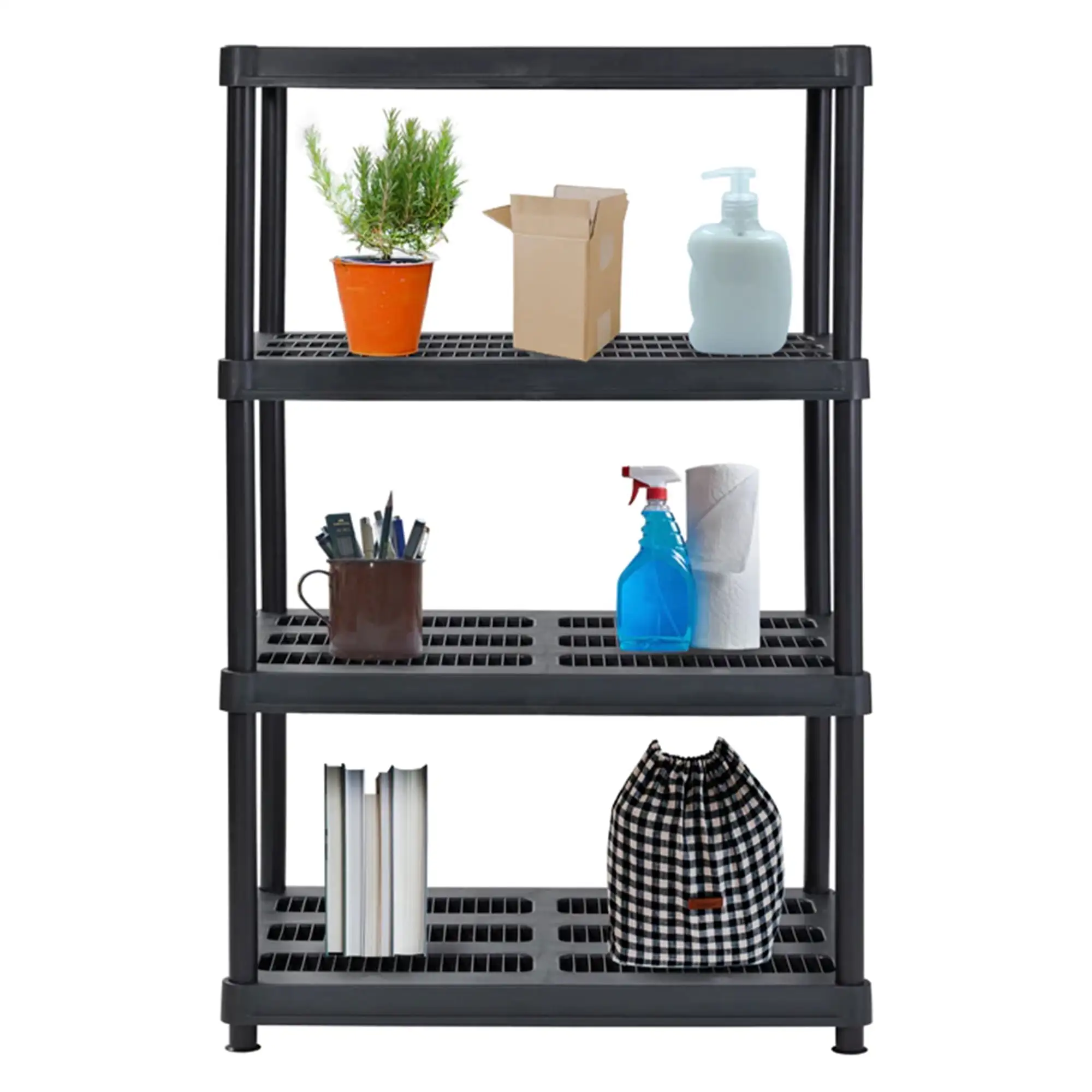 Juggernaut Storage 56 Inch 4 Shelf Plastic Utility Shelving Storage Unit