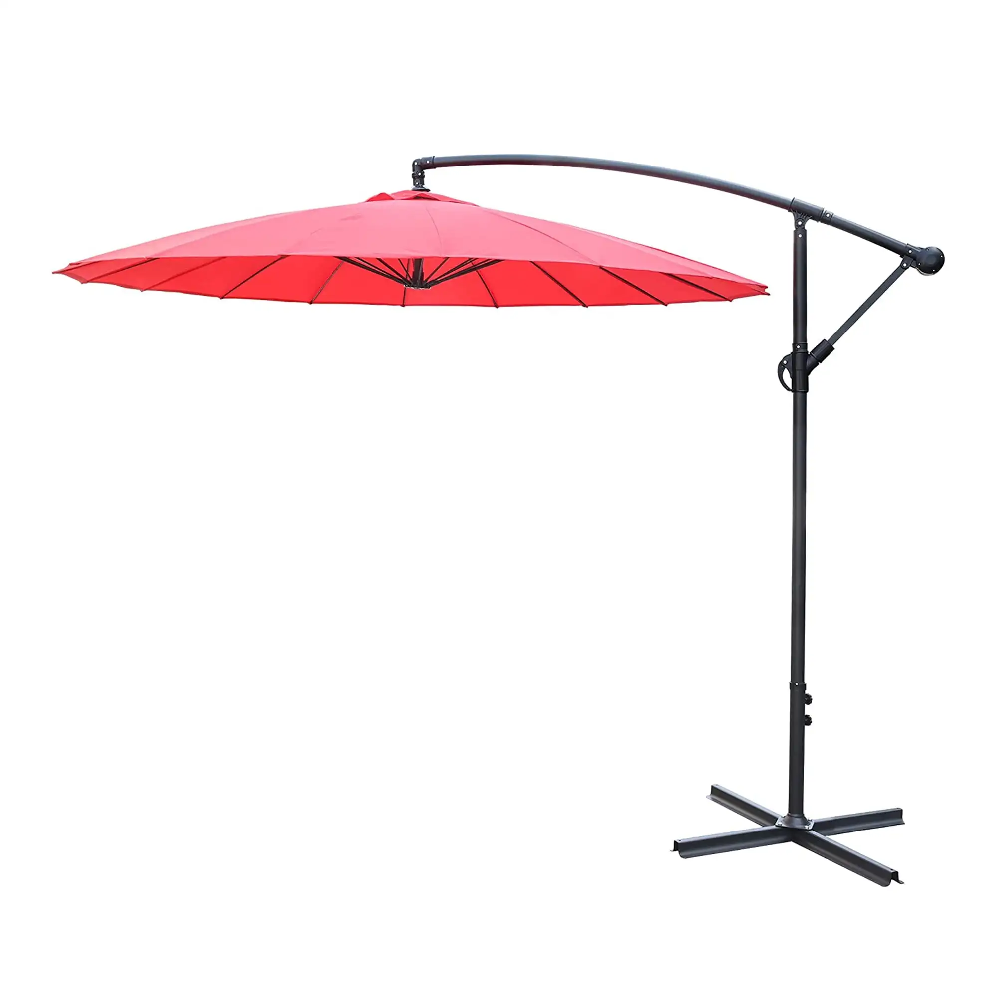 KARMAS PRODUCT 9 FT Offset Umbrella. Patio Cantilever Hanging Outdoor Umbrella with 18 Ribs Tilting System and Cross Base for Market Deck Backyard Pool (Red)