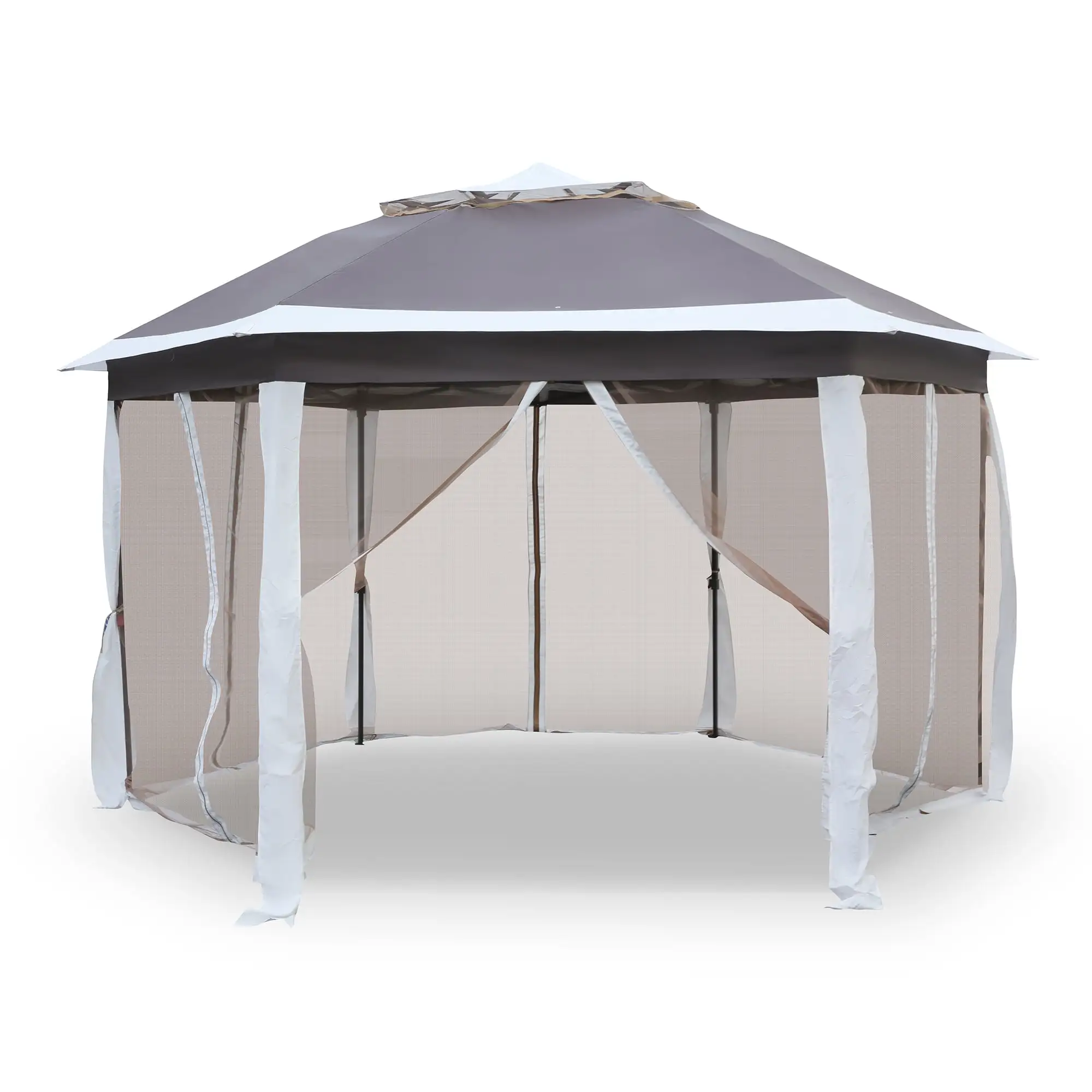 KARMAS PRODUCT Outdoor Pop up Gazebo Tent with Mosquito Netting.12'x 12'Instant Gazebos Canopy Shelter with Carrying Bag for Patio.Garden.Deck.Backyard.Party(Brown)