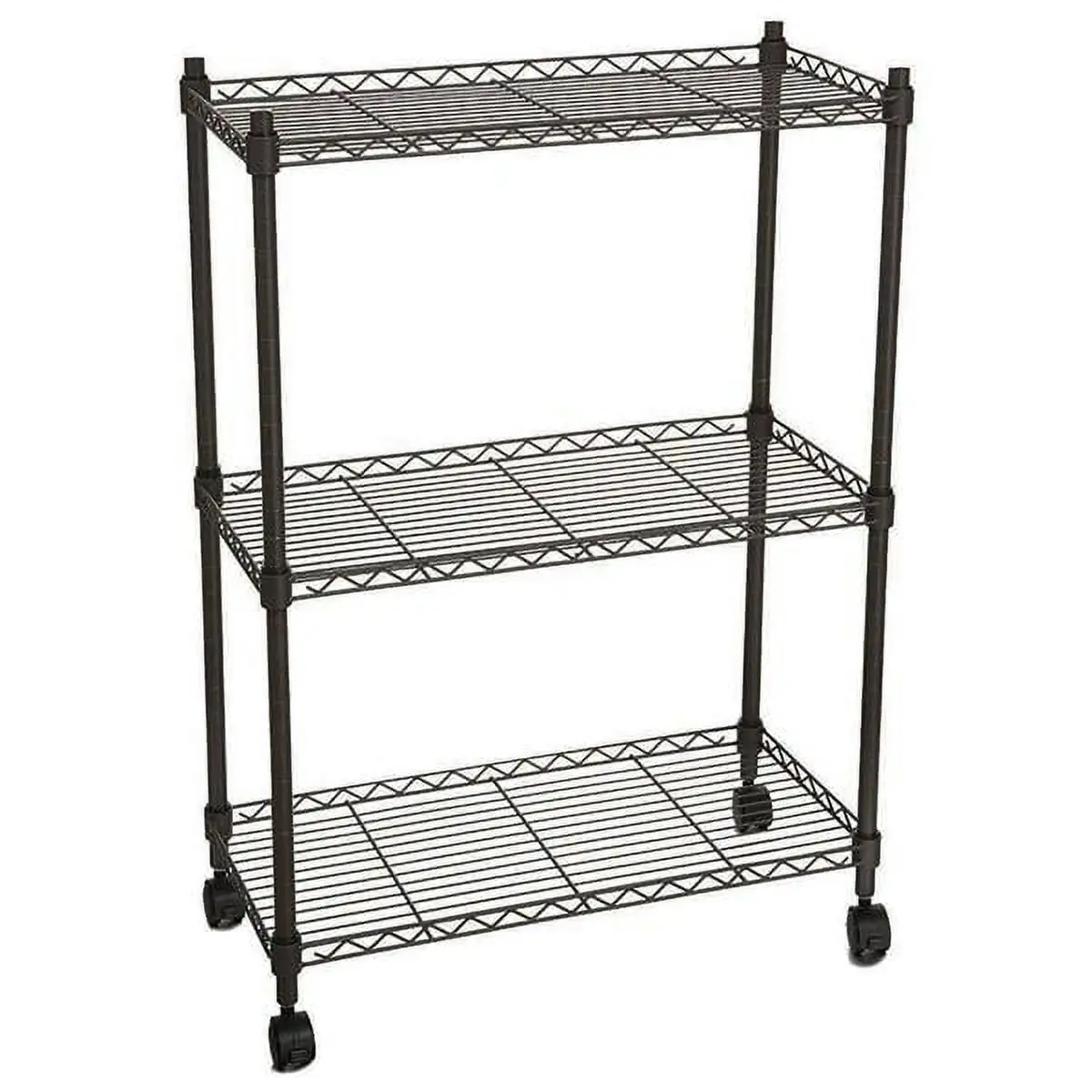 KEINXS 3-Layer Plastic Coated Iron Shelf with 1.5 Plastic Wheels 350*600*850 Black