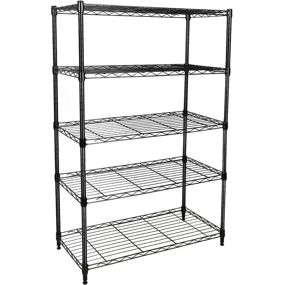 KISPATTI 5-Wire Shelving Metal Storage Rack Adjustable Shelves. Standing Storage Shelf Units for Laundry Bathroom Kitchen Pantry Closet (Black. 29.9L x 14W x 63H)