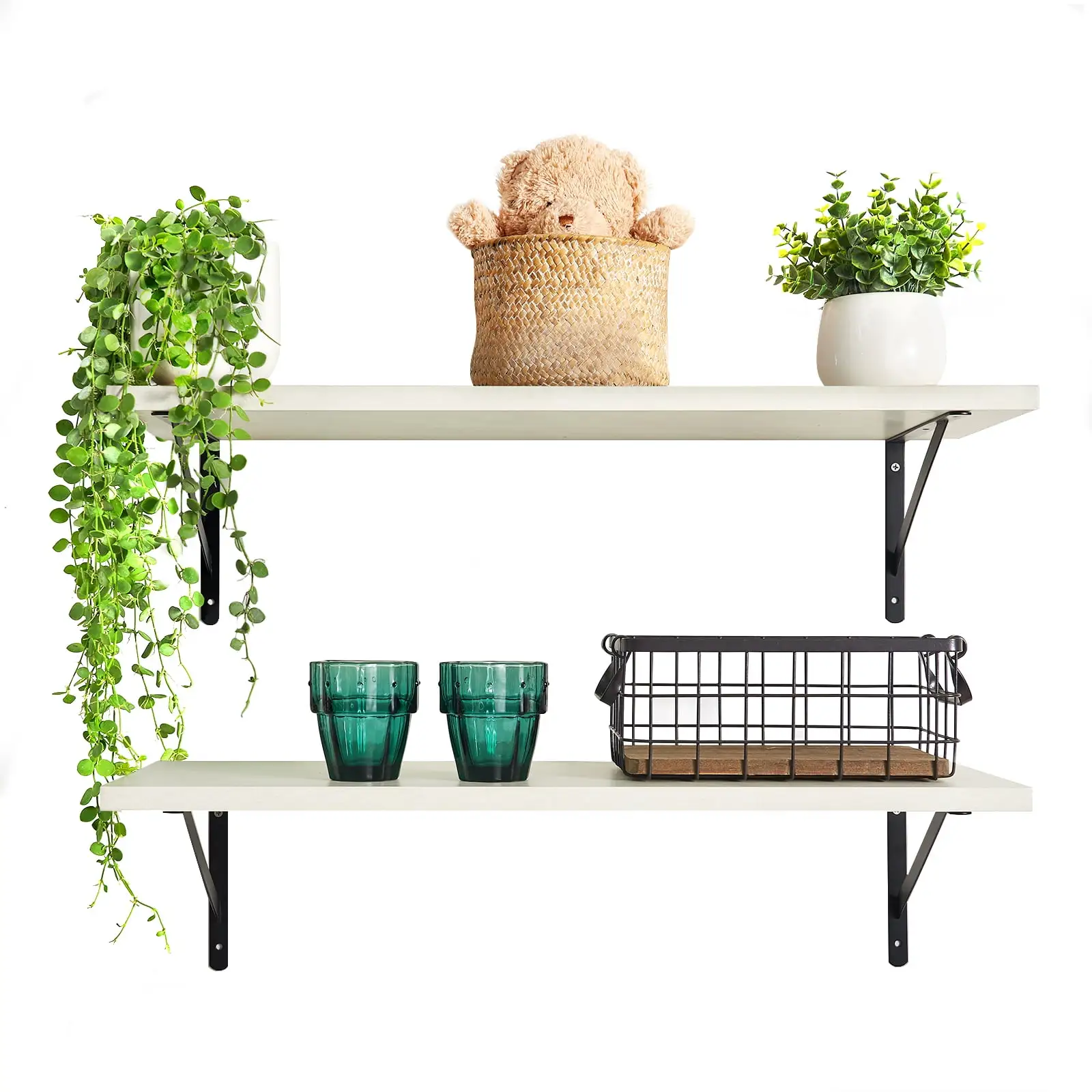 Kaboon Floating Shelves Set of 2. 10x27. Model-Wall-Shelf-2-C. White Pebble Texture/Sea Salt