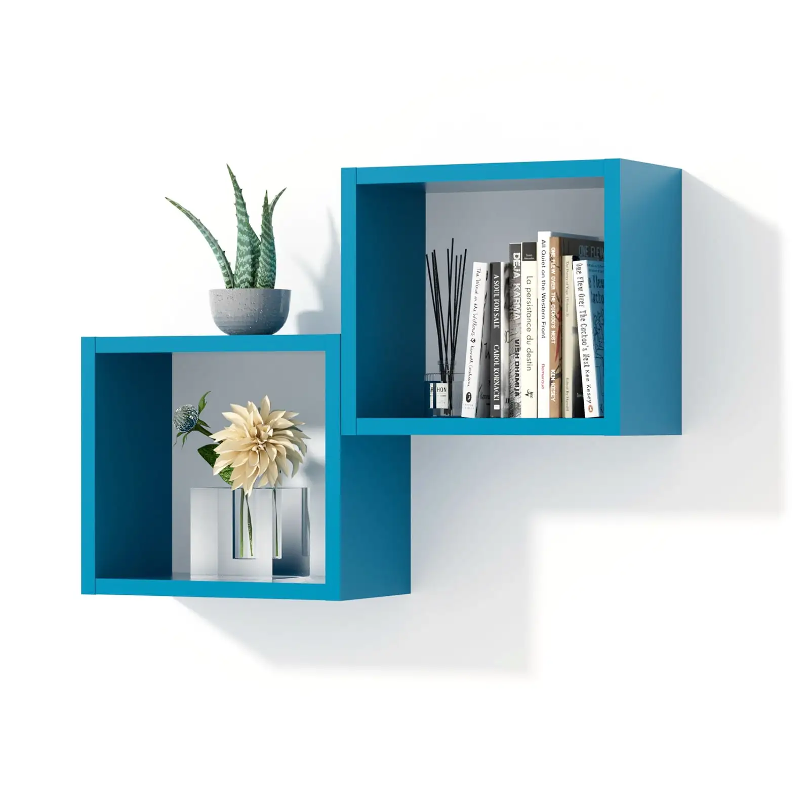 Kaboon Wall Mount Cube Shelf Set of 2. 12.5x12.5x7.87. Model-Cube-Shelf. Cyan