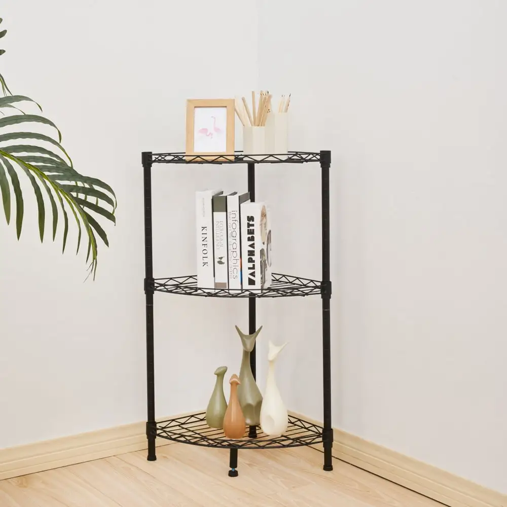 Kepooman 3-Tier Steel Wire Shelving Tower. Heavy Duty Storage Shelving Unit. Black