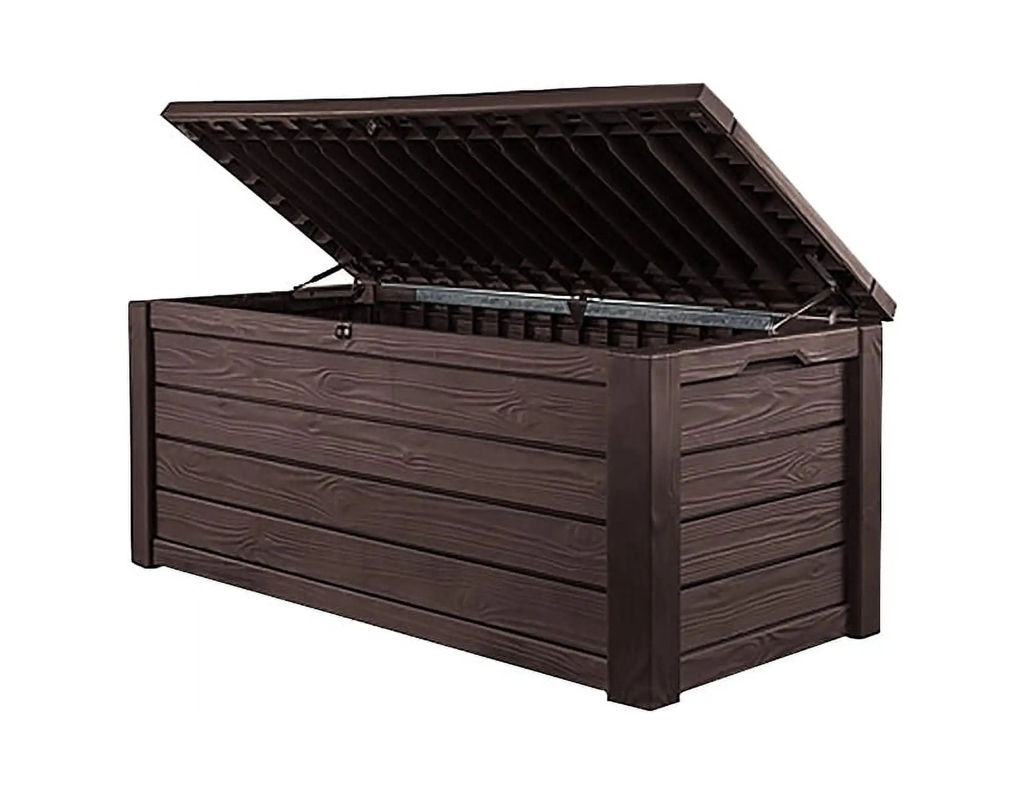 Keter Eastwood 150 Gallon Durable Weatherproof Resin Deck Box Organization and Storage for Outdoor Patio and Lawn. Brown