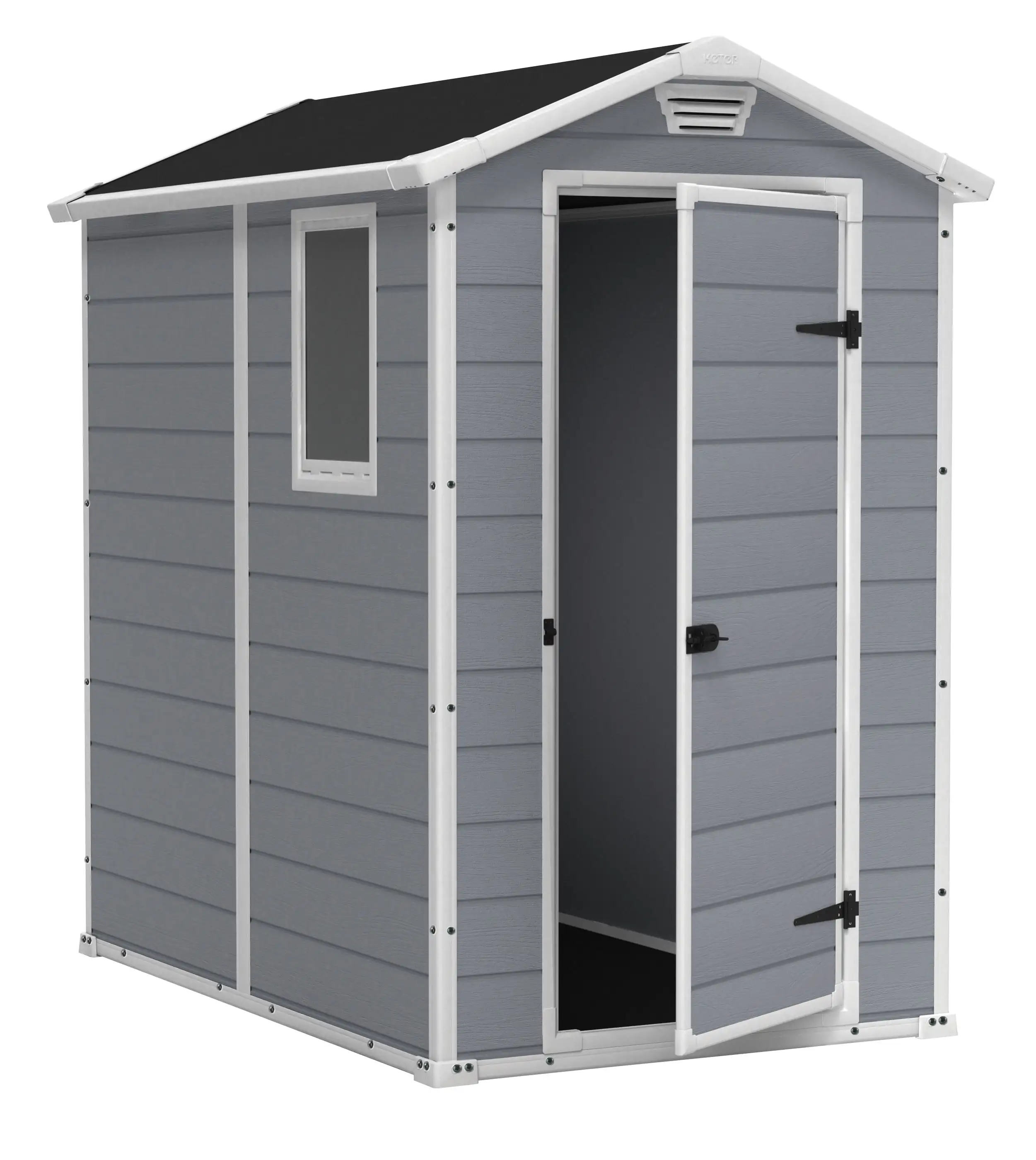 Keter Manor 4' x 6' Resin Storage Shed. All-Weather Plastic Outdoor Storage. Gray and White