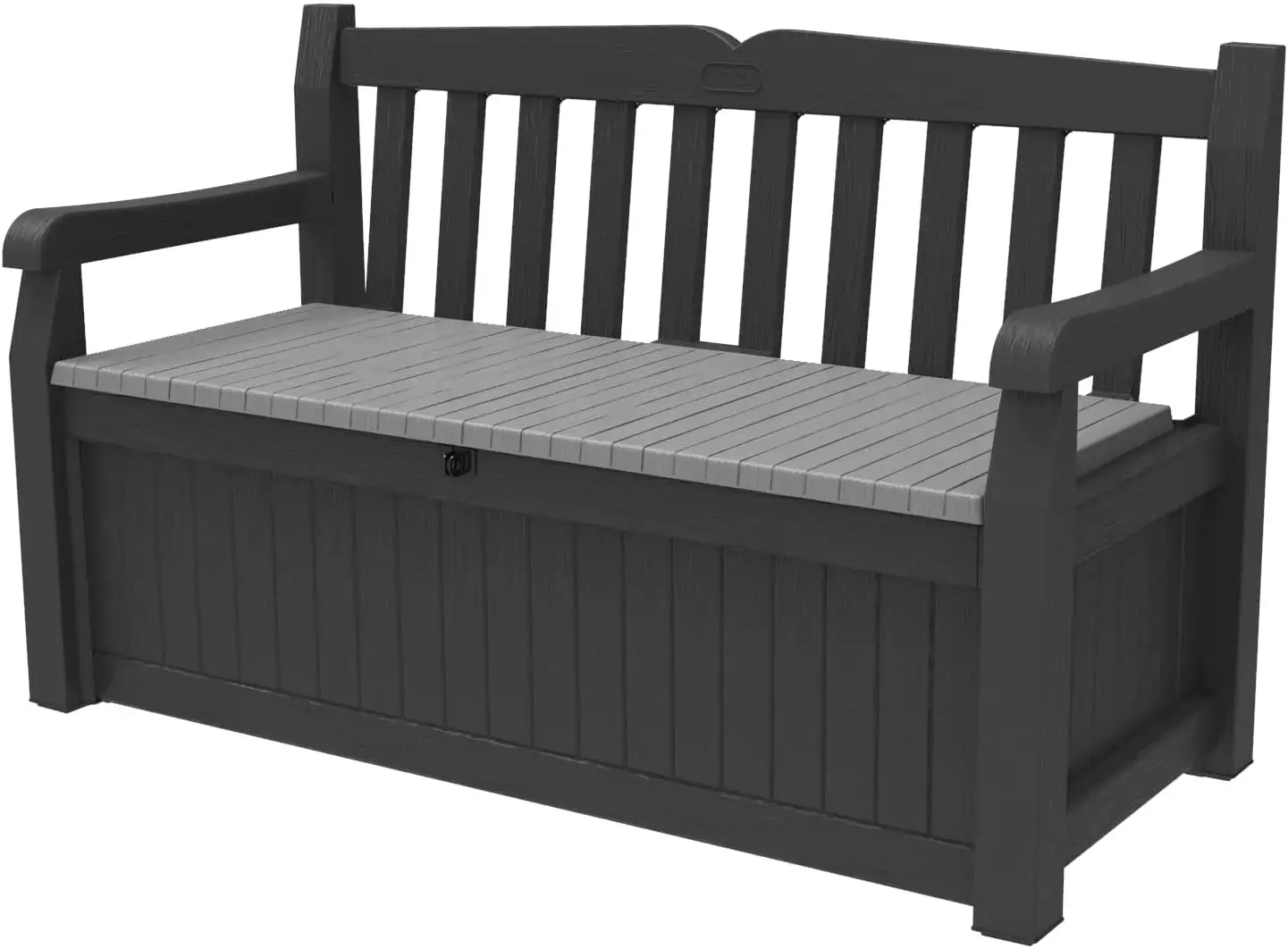 Keter Solana 70 Gallon Storage Bench Deck Box for Patio Furniture. Front Porch Decor and Outdoor Seating ?C Perfect to Store Garden Tools and Pool Toys. Grey