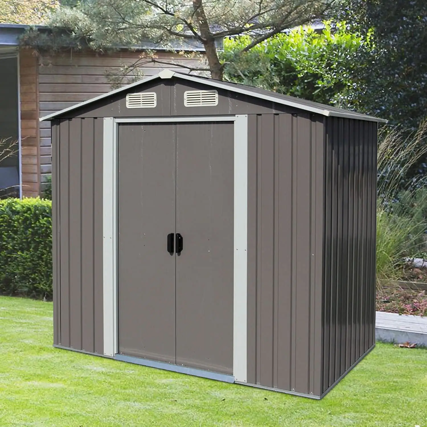 Kinbor 6' x 4' Outdoor Steel Storage Shed Grey with Sliding Door